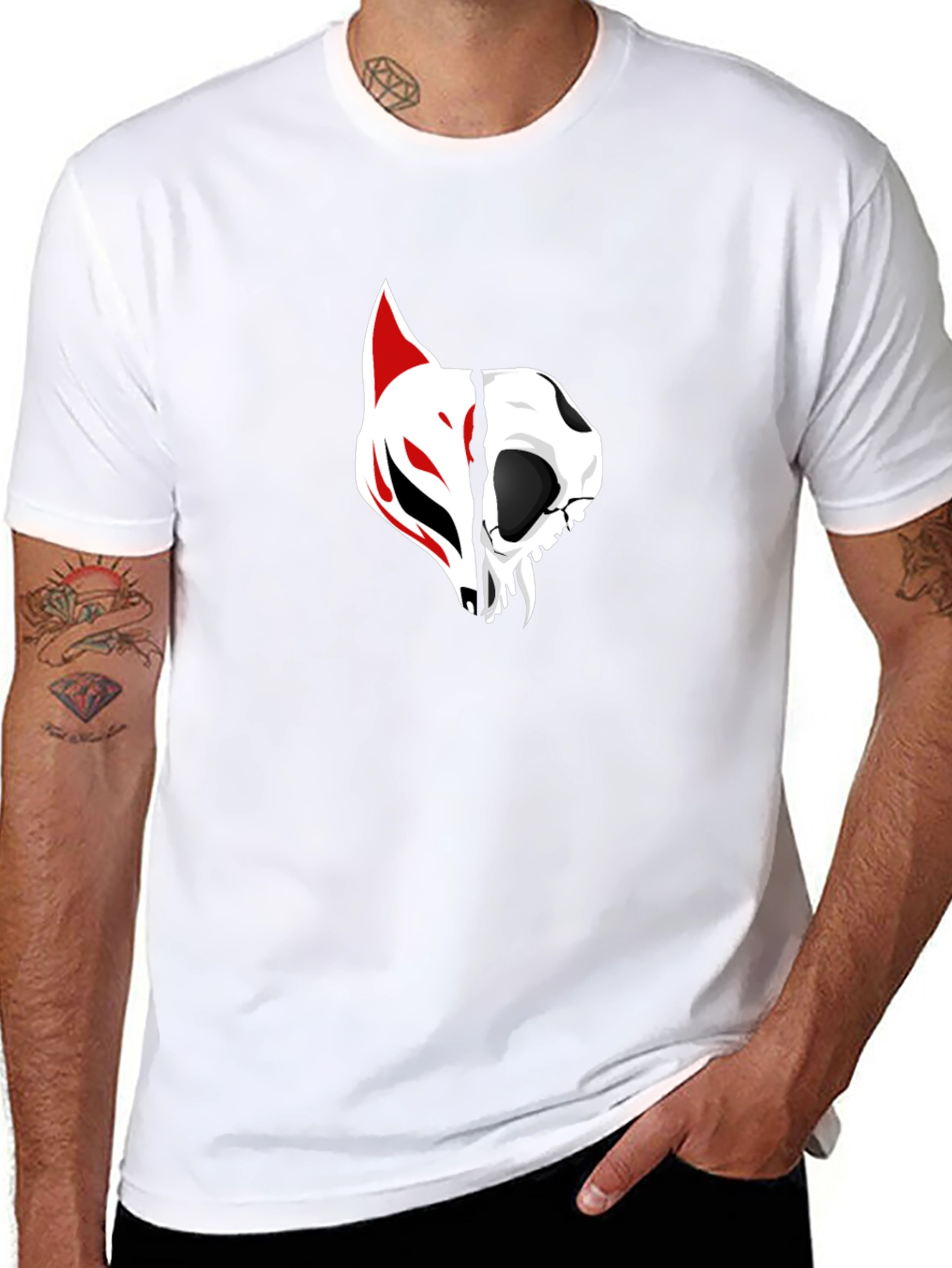 Black Tee with Fox and Skull Graphic