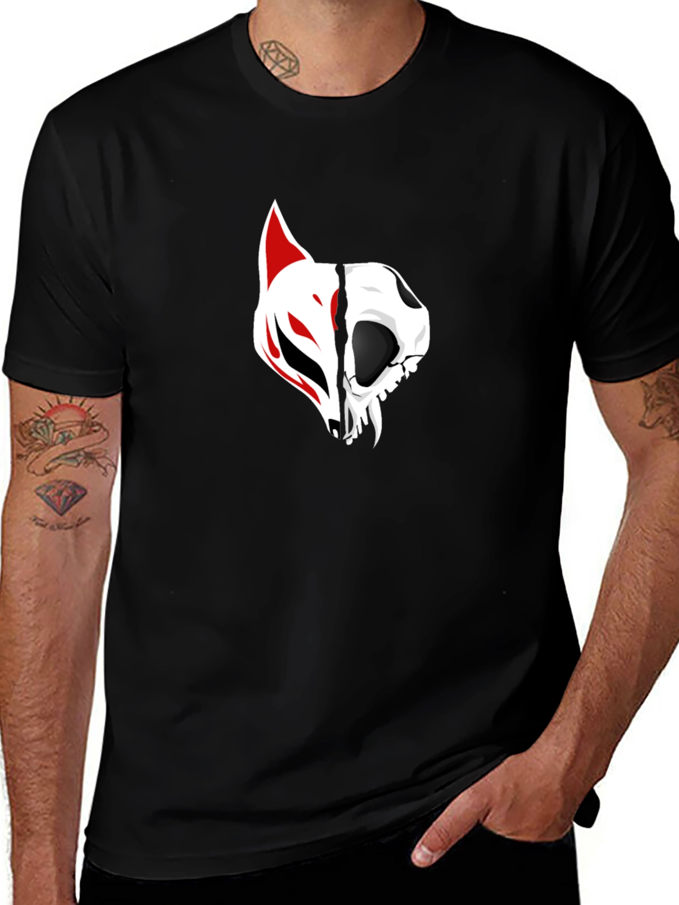 Black Tee with Fox and Skull Graphic