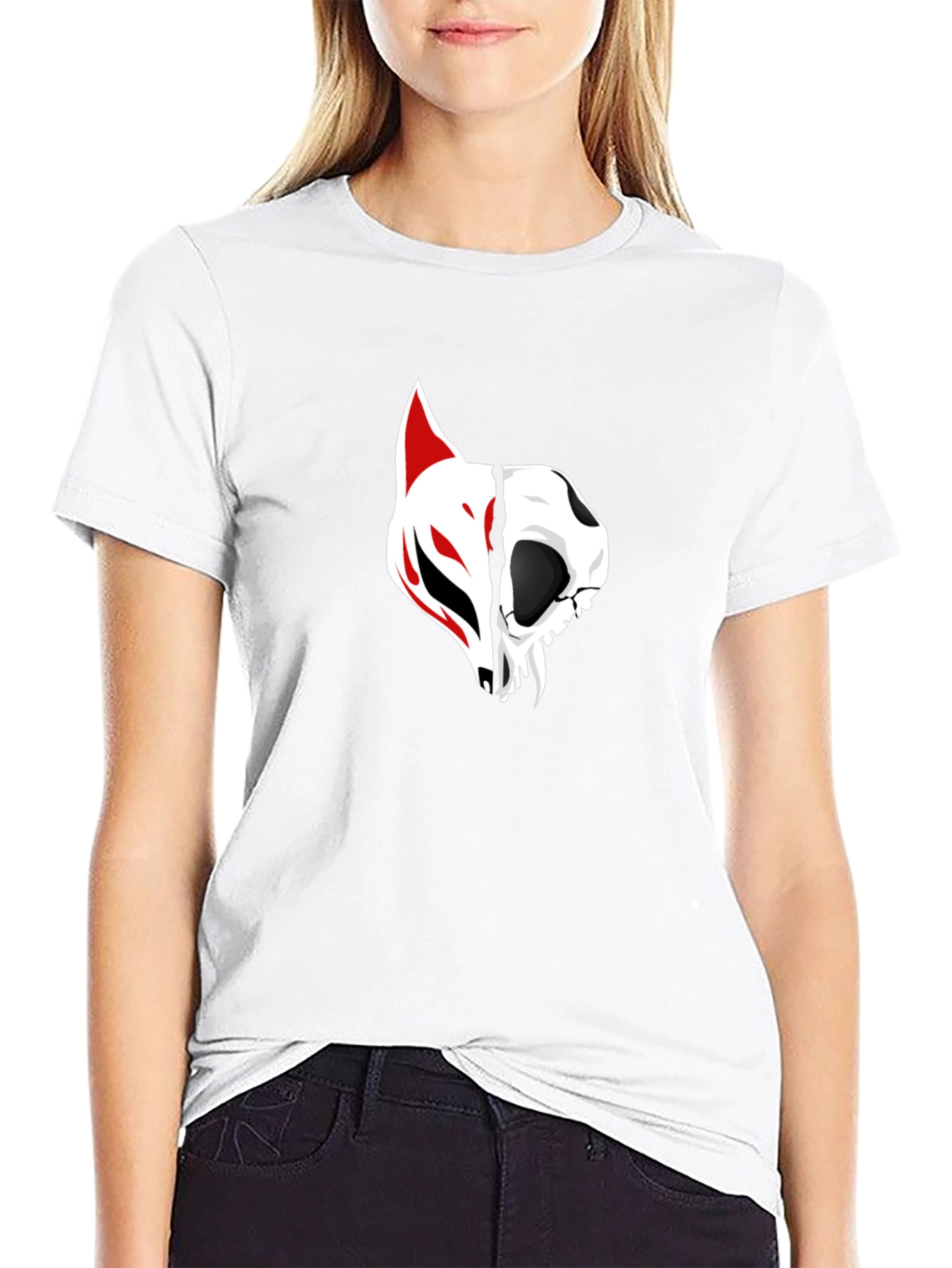 Black Tee with Fox and Skull Graphic