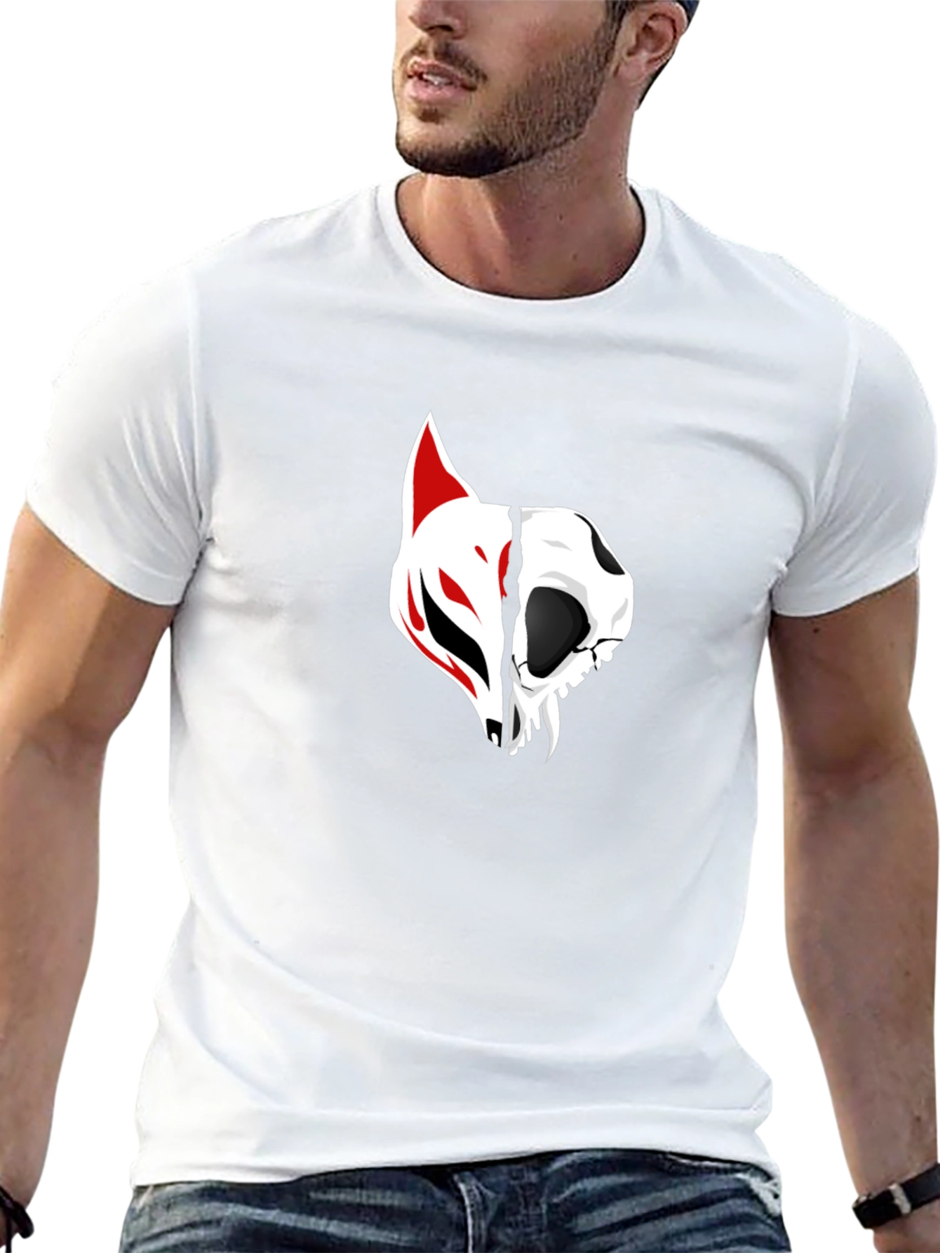 Black Tee with Fox and Skull Graphic