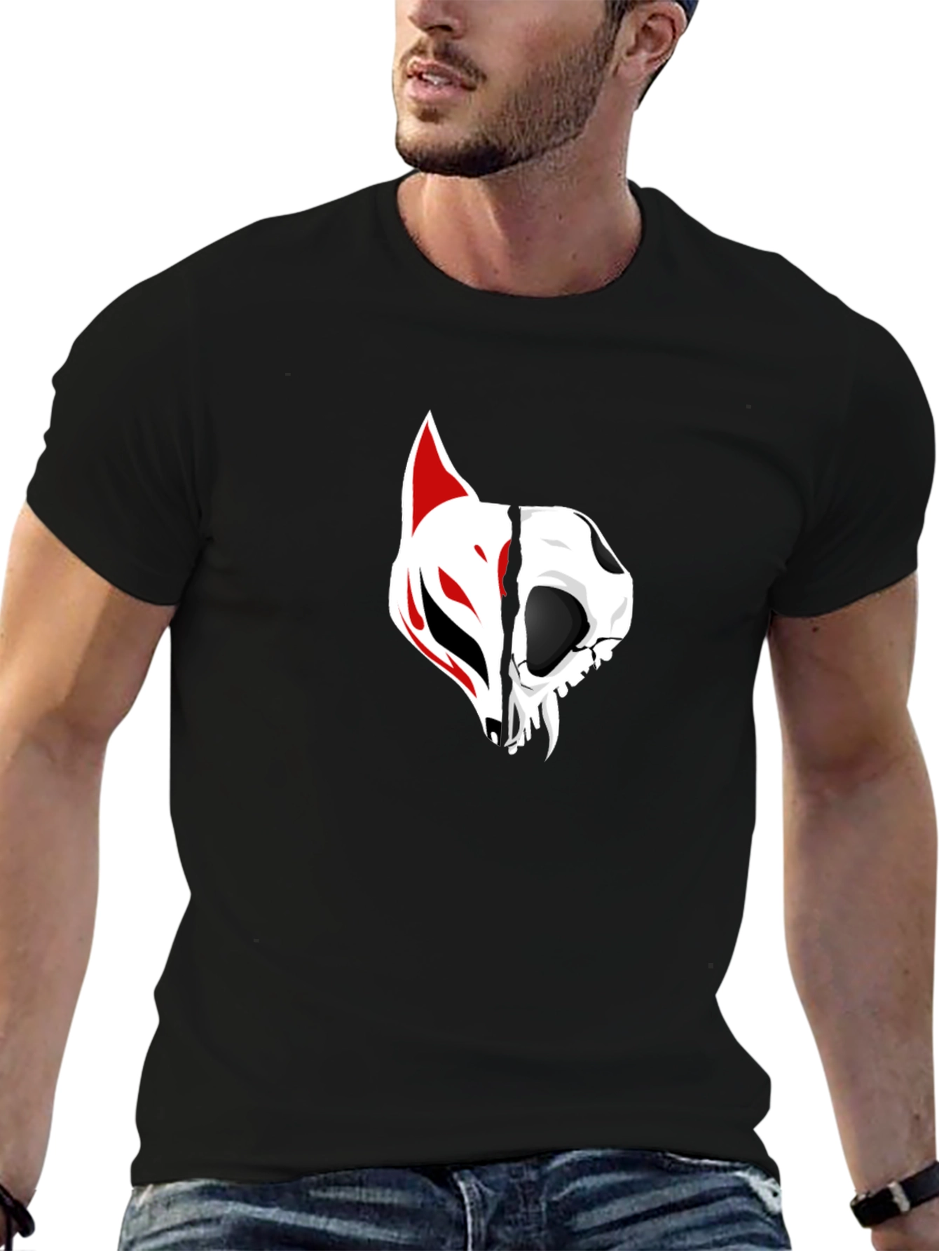 Black Tee with Fox and Skull Graphic