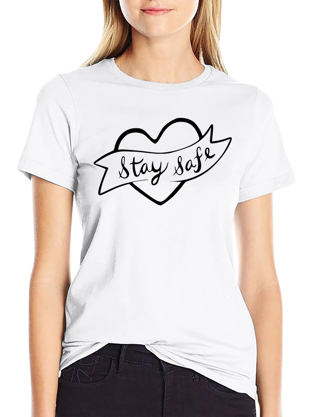 Stay Safe Heart Graphic Black T-Shirt