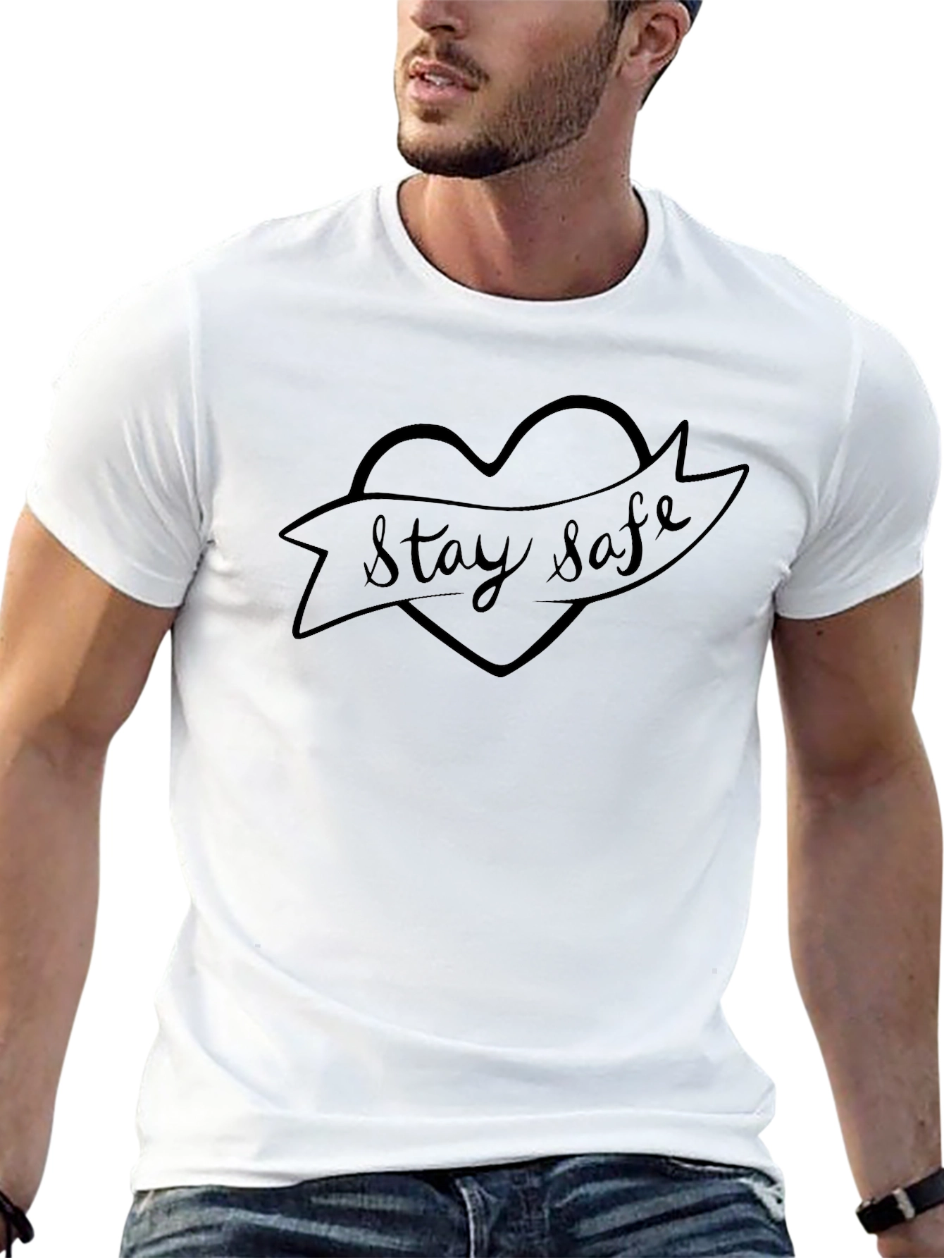 Stay Safe Heart Graphic Black T-Shirt