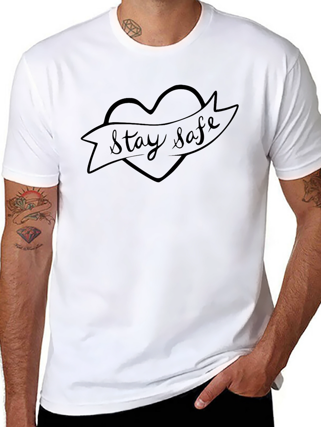 Stay Safe Heart Graphic Black T-Shirt
