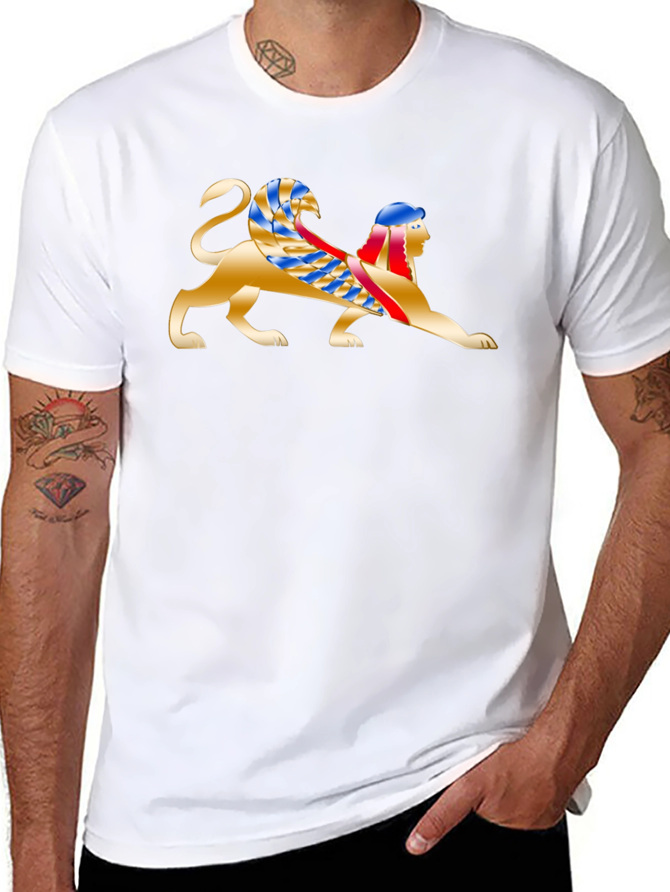 Egyptian Sphinx Graphic Tee - Black Cotton T-Shirt