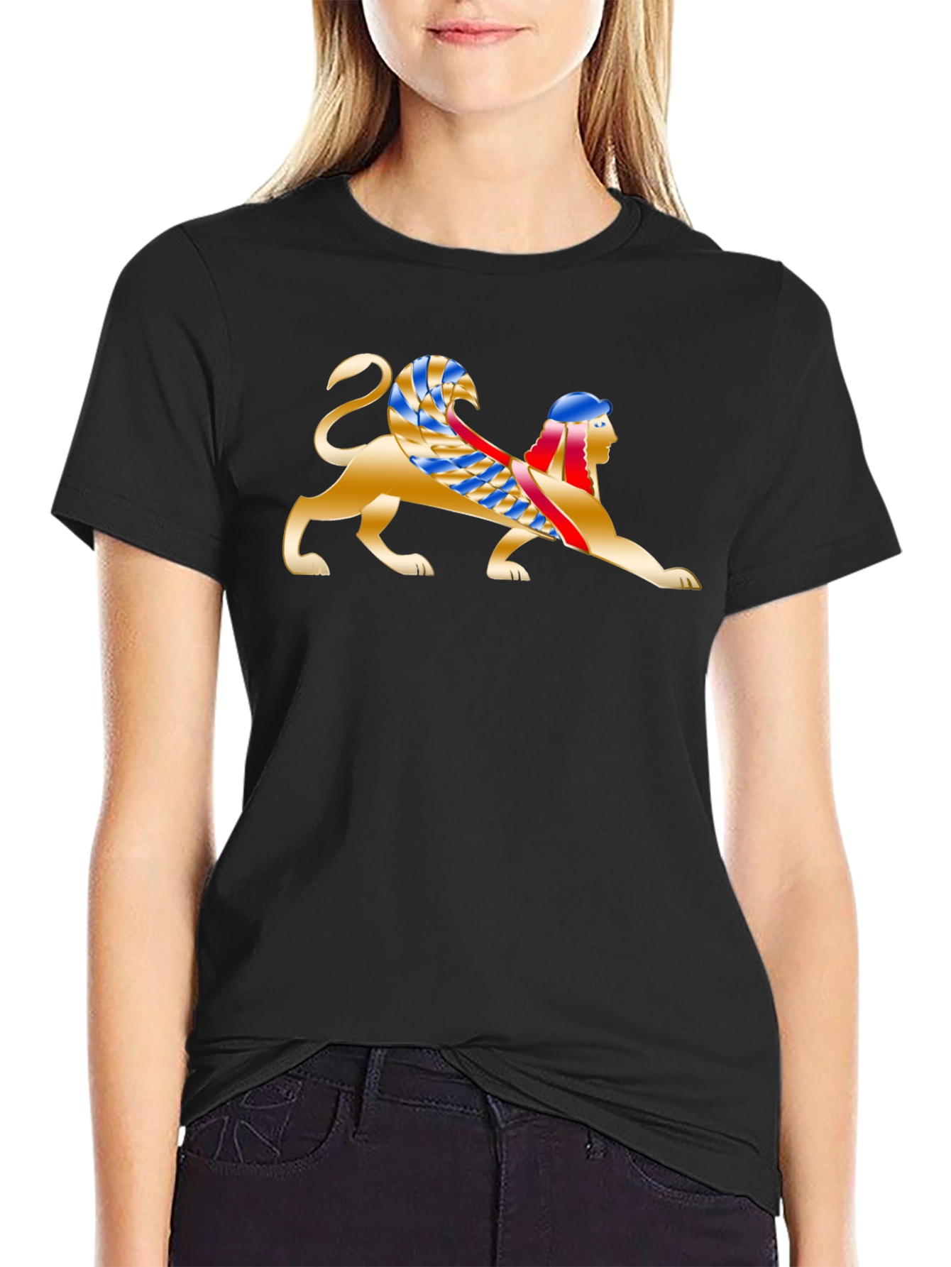 Egyptian Sphinx Graphic Tee - Black Cotton T-Shirt