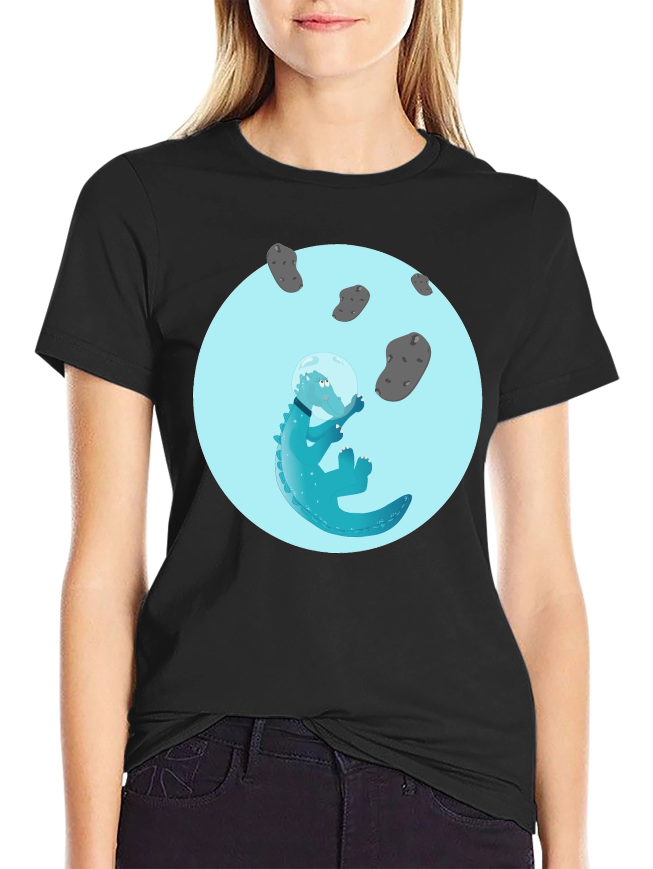 Astronaut Alligator Graphic Tee - Cool Space Reptile Design