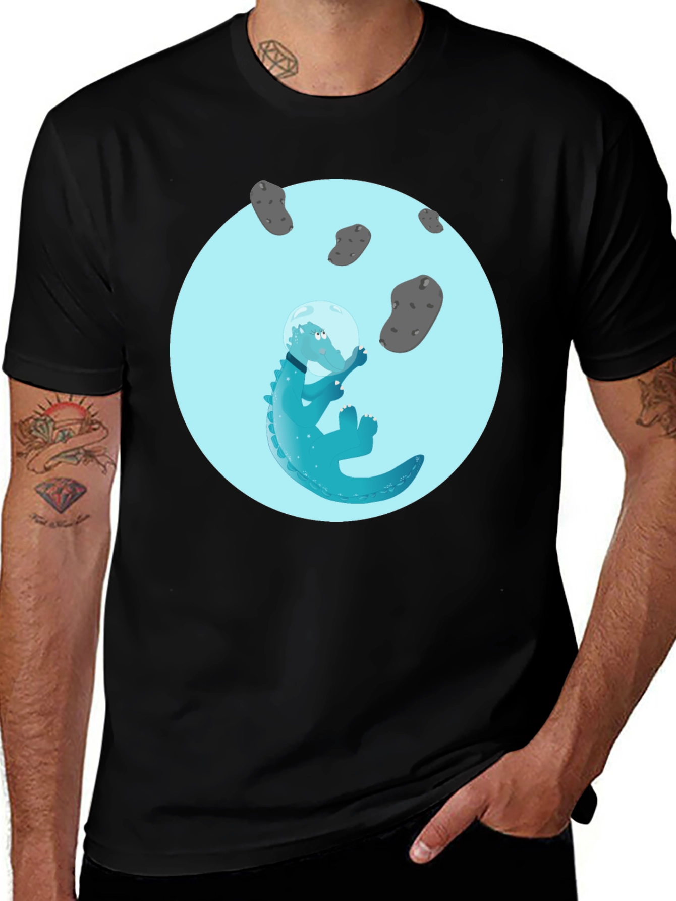 Astronaut Alligator Graphic Tee - Cool Space Reptile Design