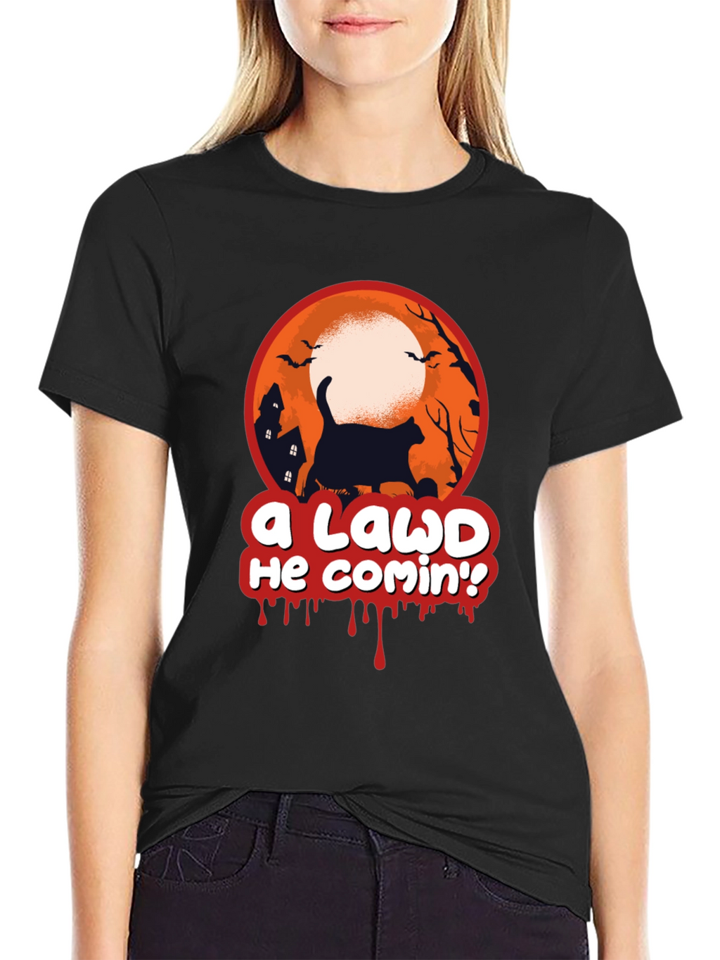 A Lawd He Comin Halloween Cat T-Shirt
