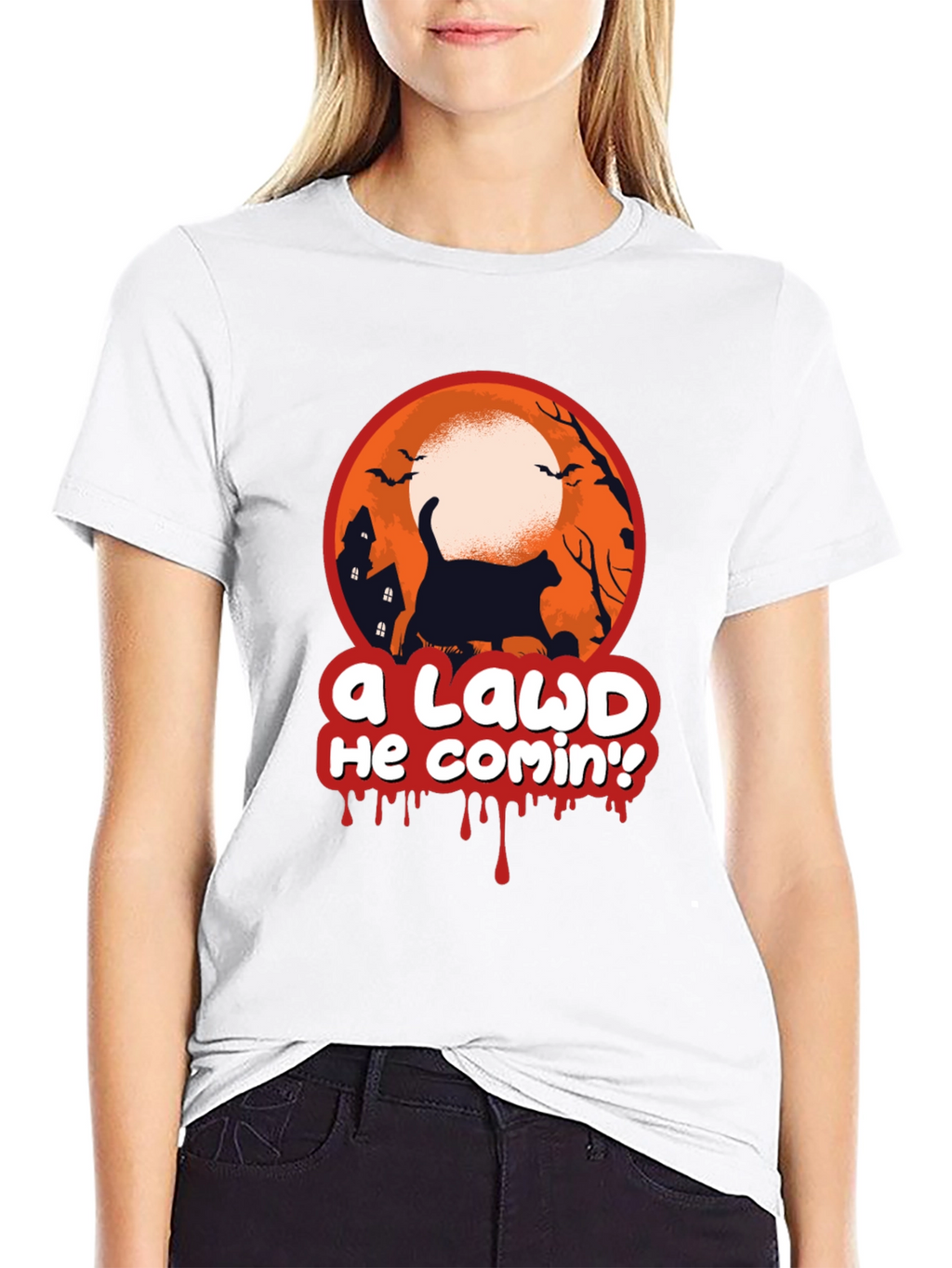A Lawd He Comin Halloween Cat T-Shirt