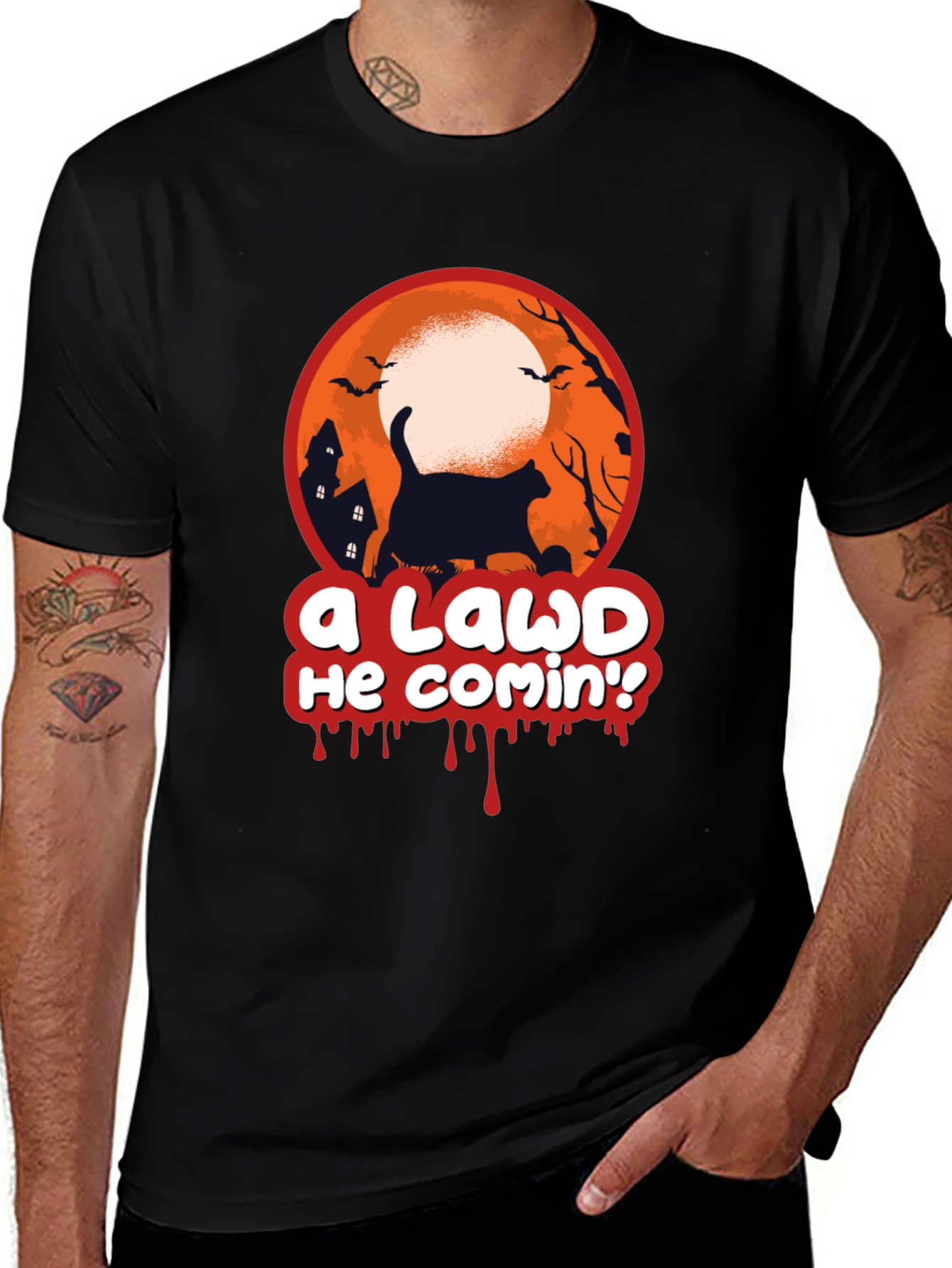 A Lawd He Comin Halloween Cat T-Shirt