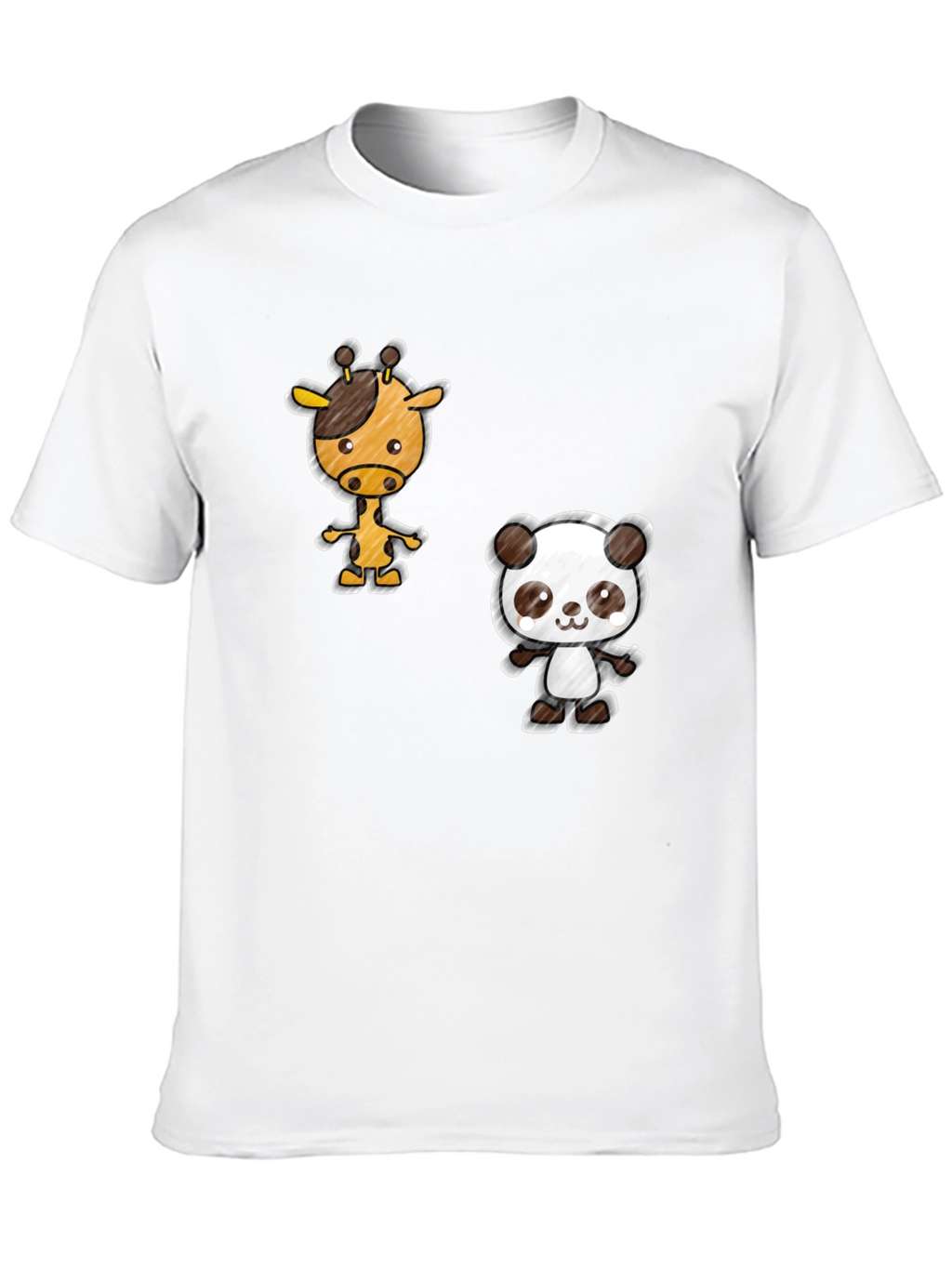 Cartoon Giraffe & Panda Black T-Shirt