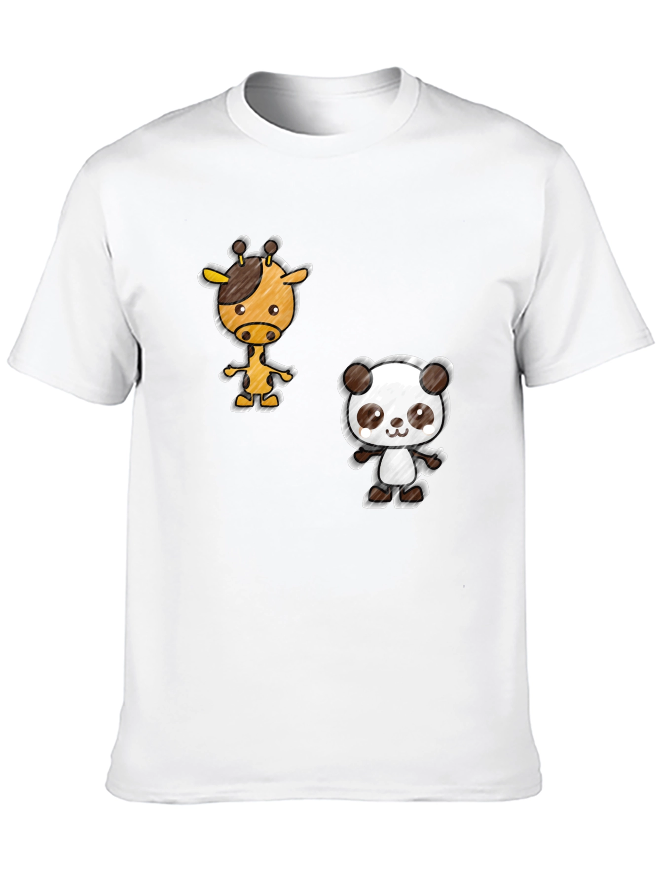 Cartoon Giraffe & Panda Black T-Shirt