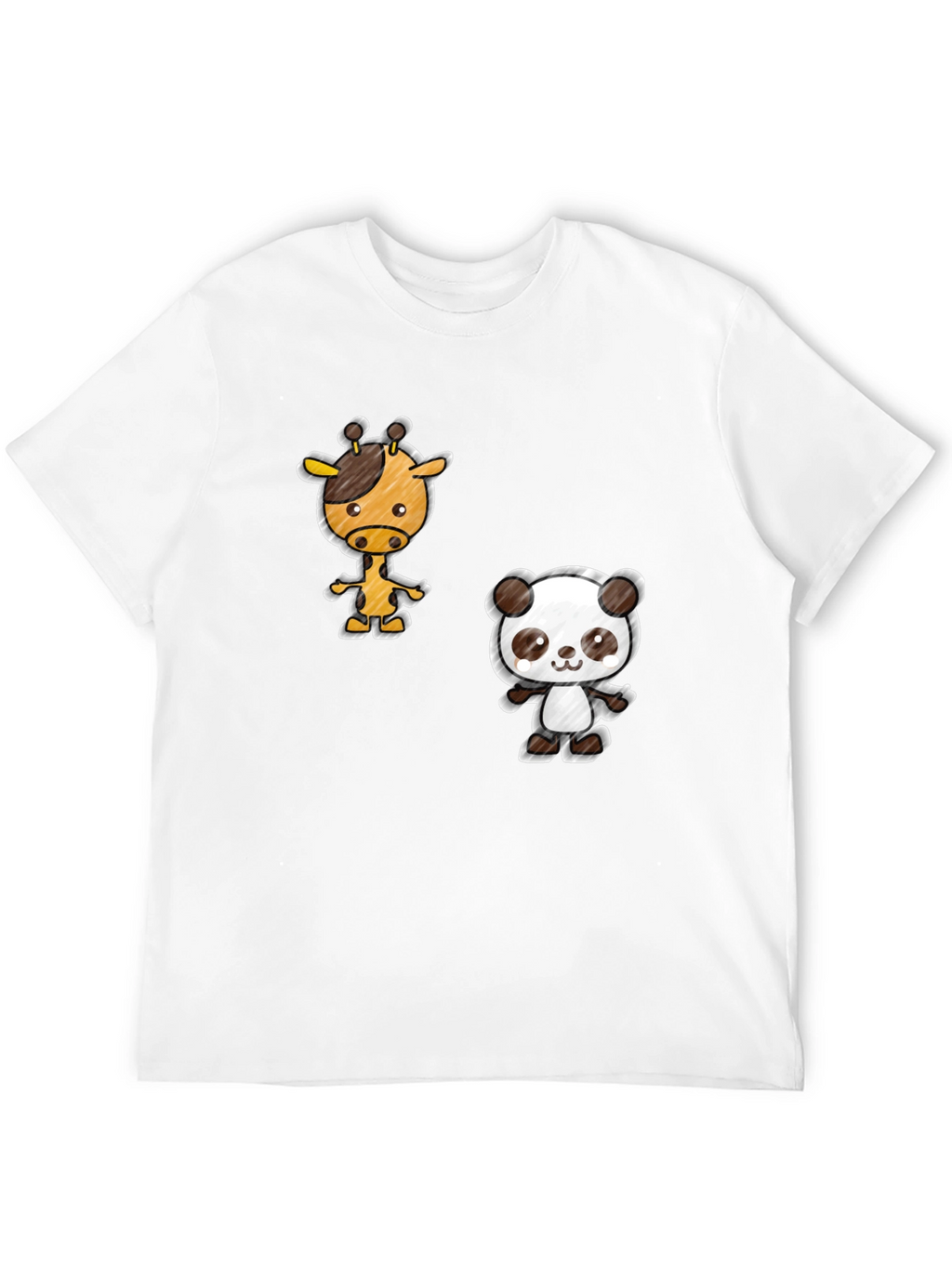 Cartoon Giraffe & Panda Black T-Shirt