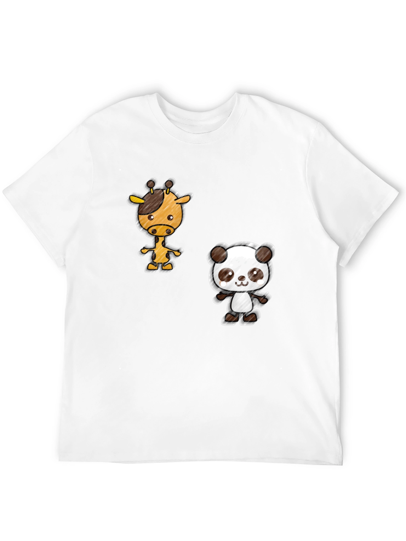 Cartoon Giraffe & Panda Black T-Shirt