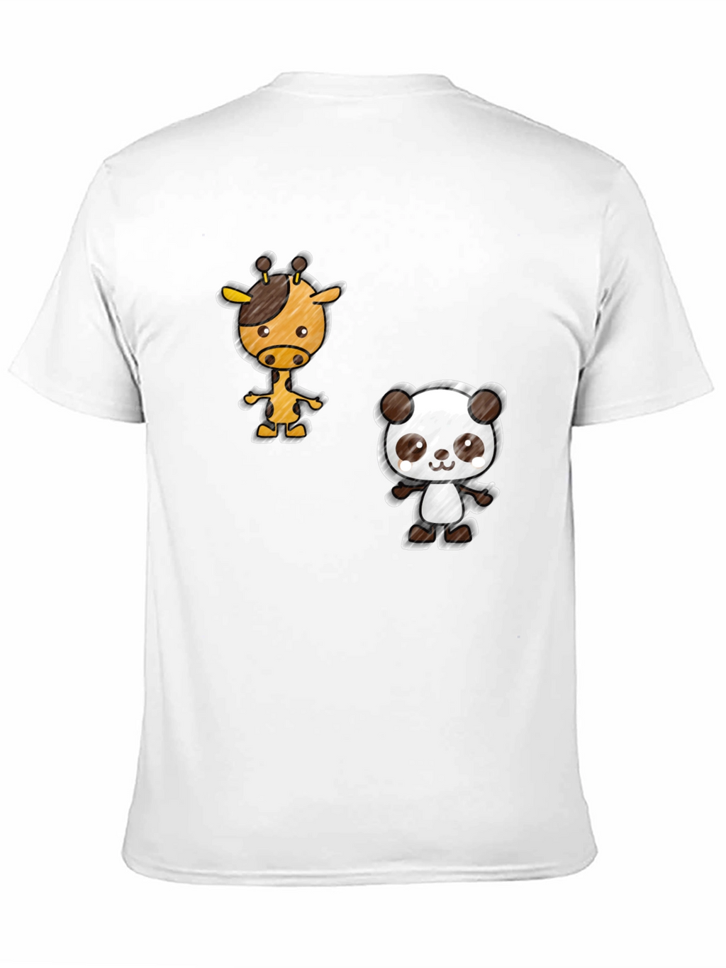 Cartoon Giraffe & Panda Black T-Shirt