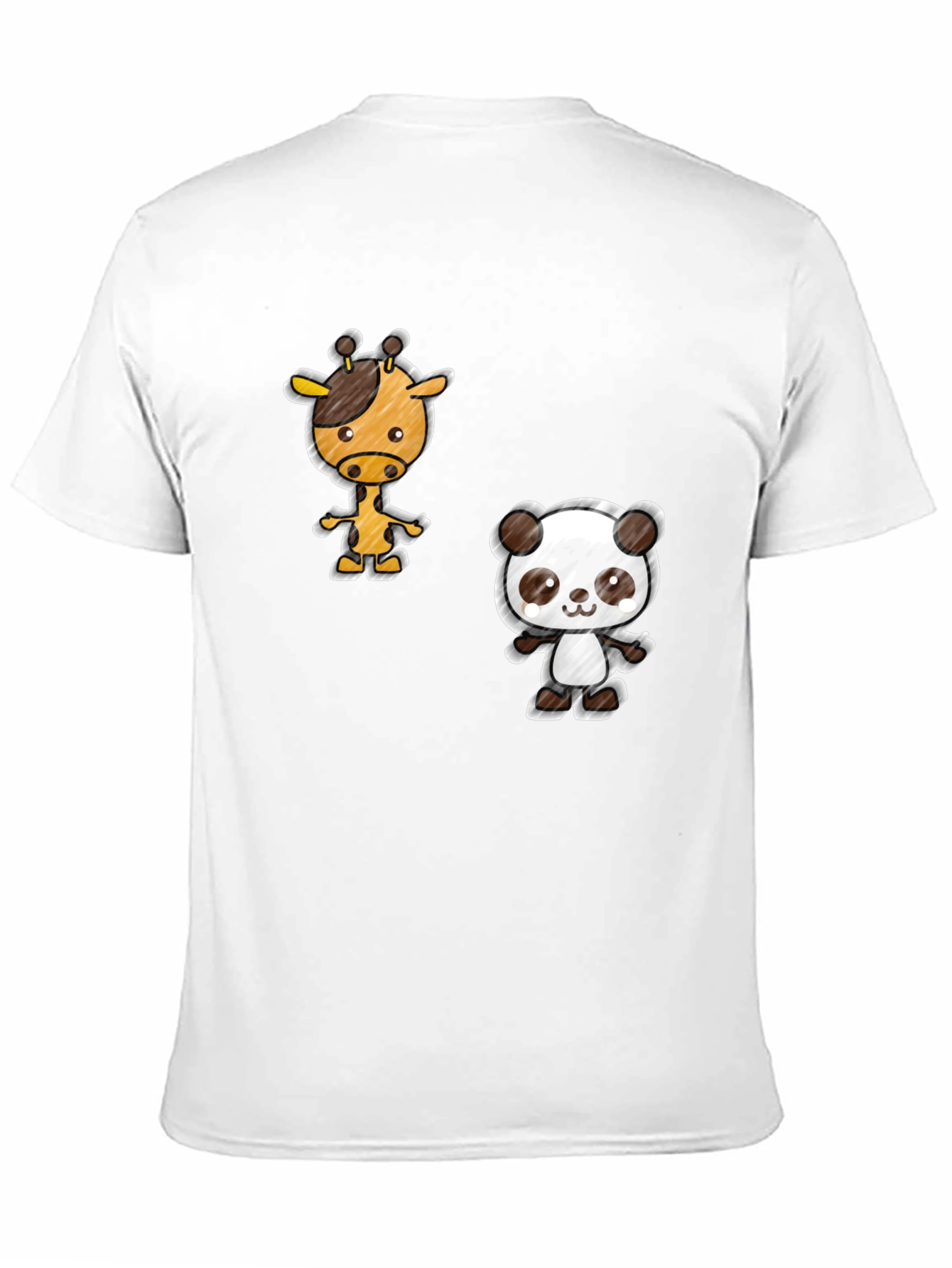 Cartoon Giraffe & Panda Black T-Shirt