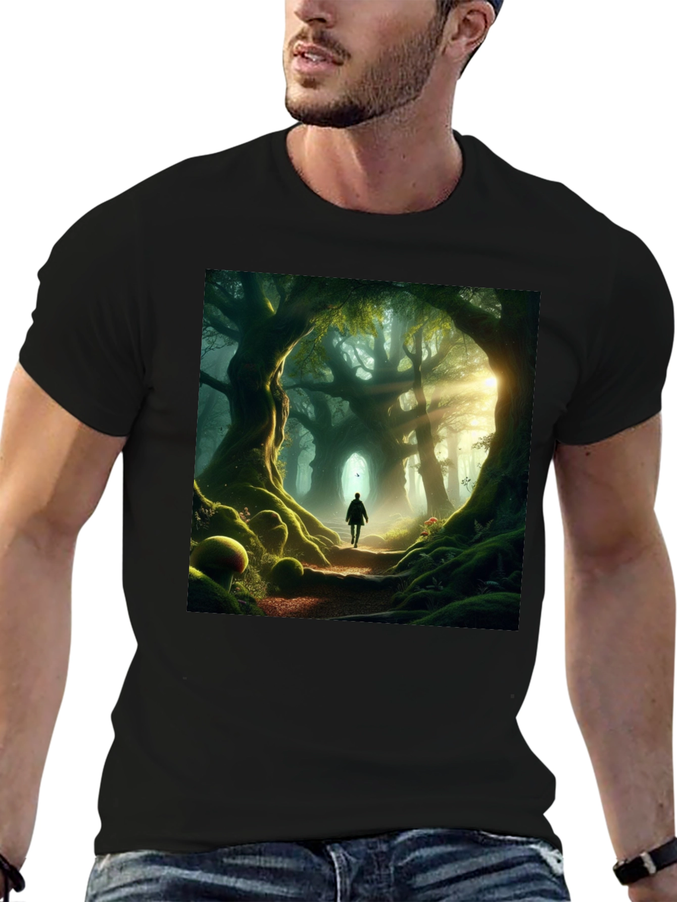 Enchanted Forest Graphic Tee - Nature Lovers Black T-Shirt