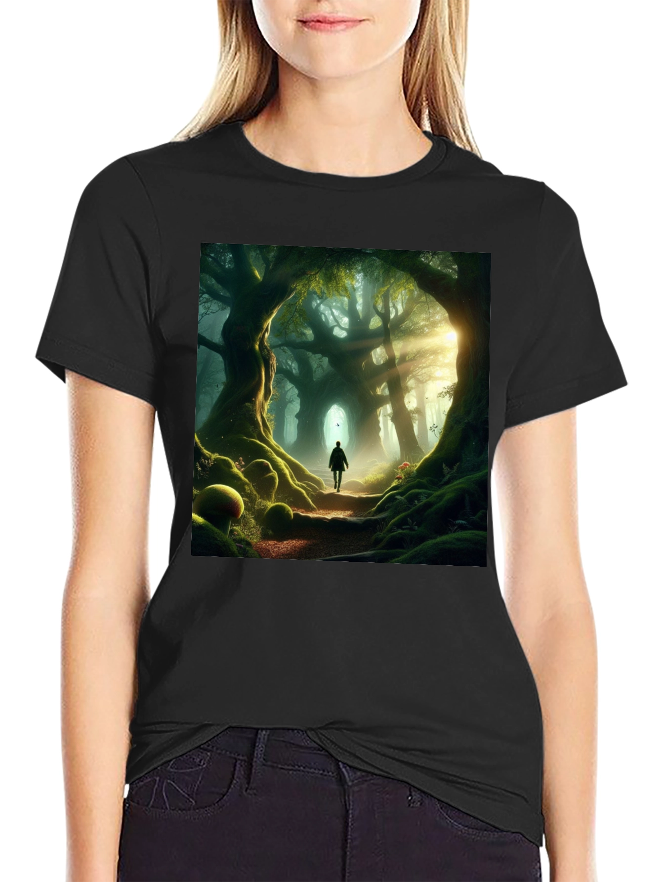 Enchanted Forest Graphic Tee - Nature Lovers Black T-Shirt