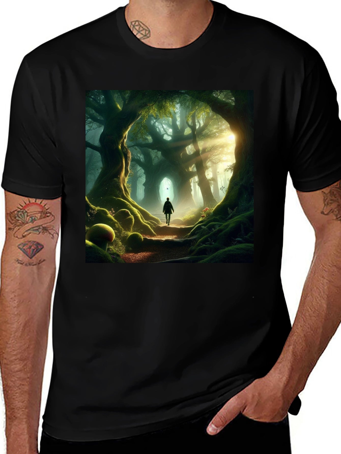 Enchanted Forest Graphic Tee - Nature Lovers Black T-Shirt