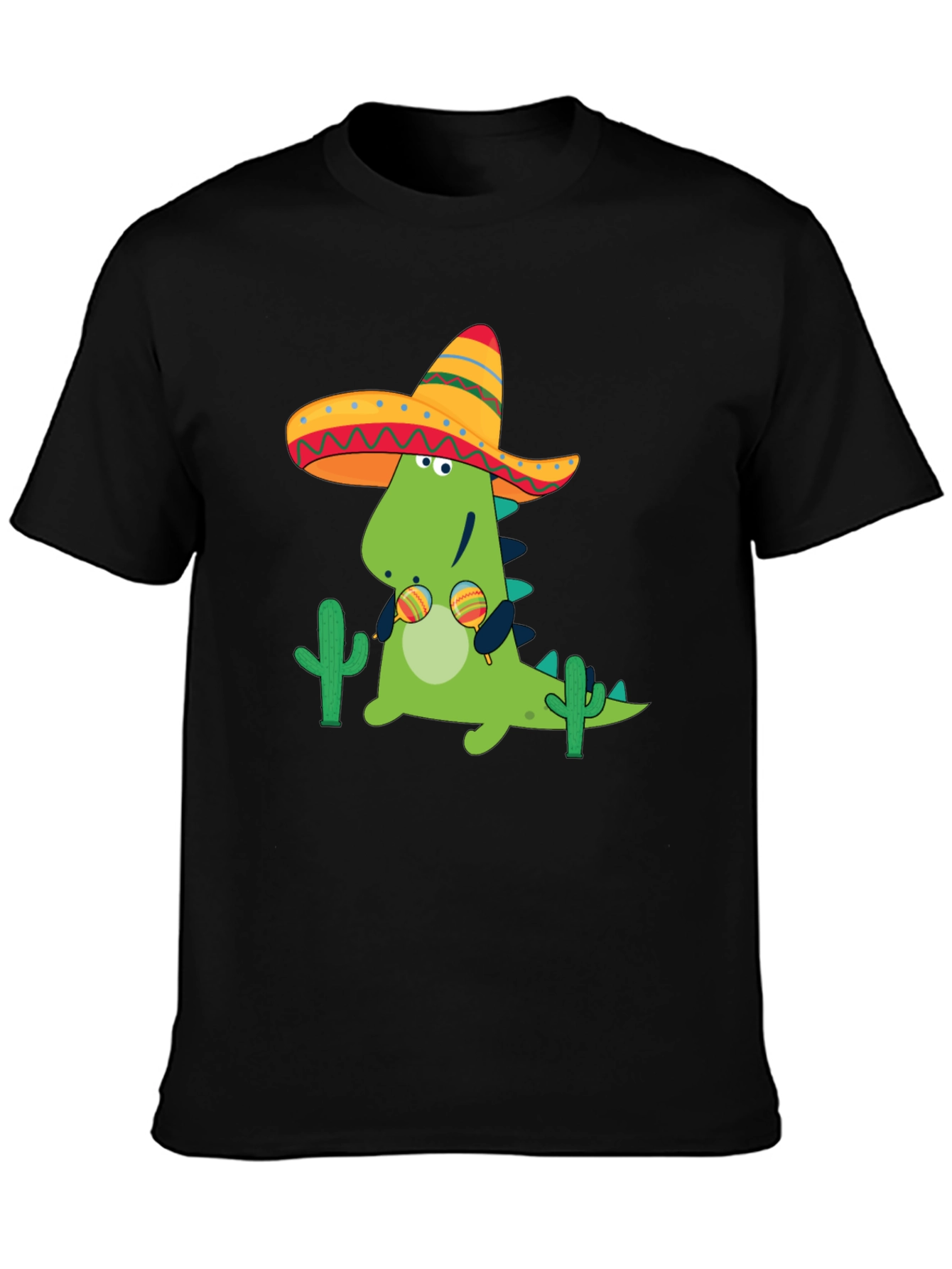 Dino Fiesta Black T-Shirt - Maracas & Sombrero