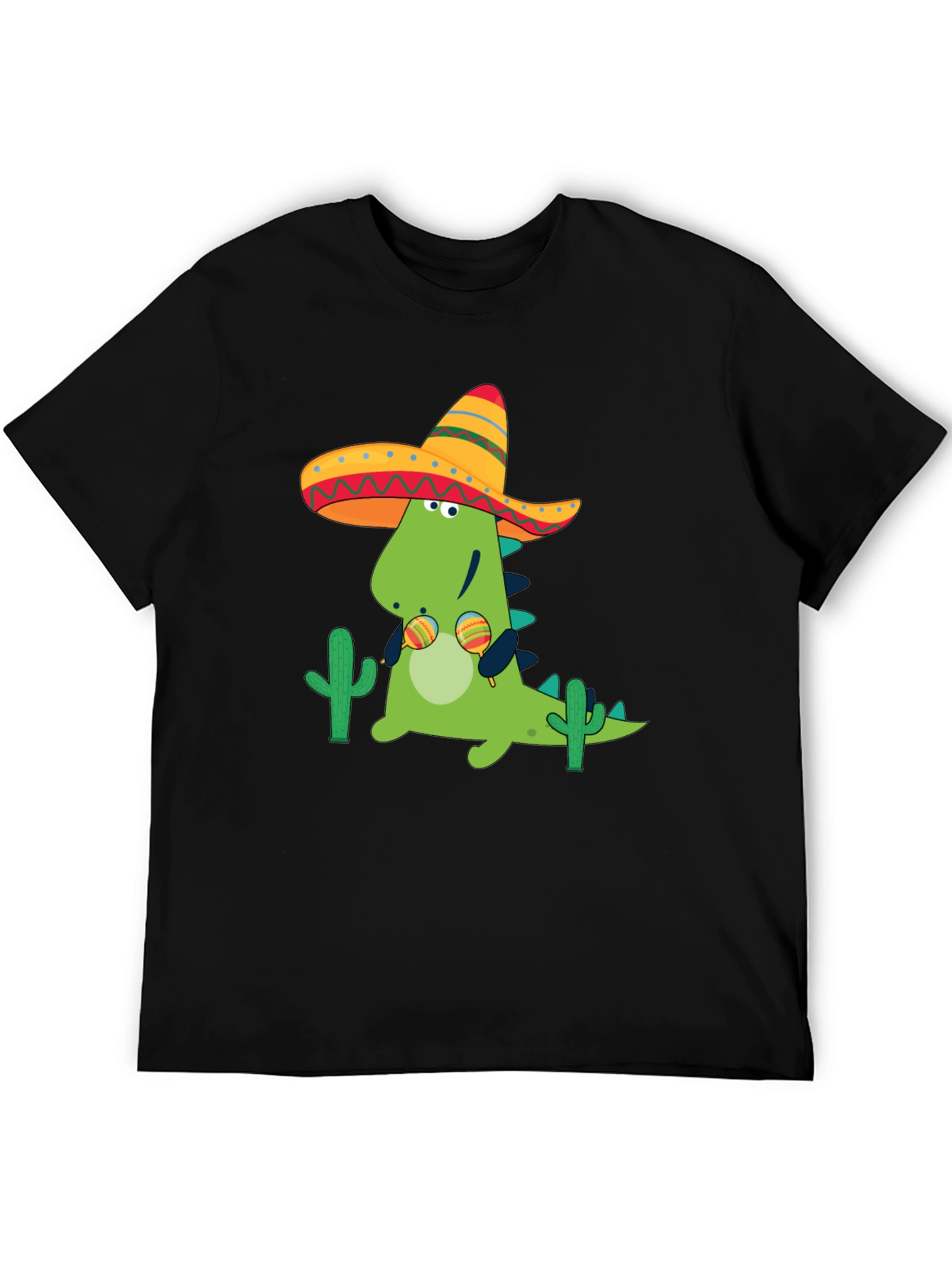 Dino Fiesta Black T-Shirt - Maracas & Sombrero