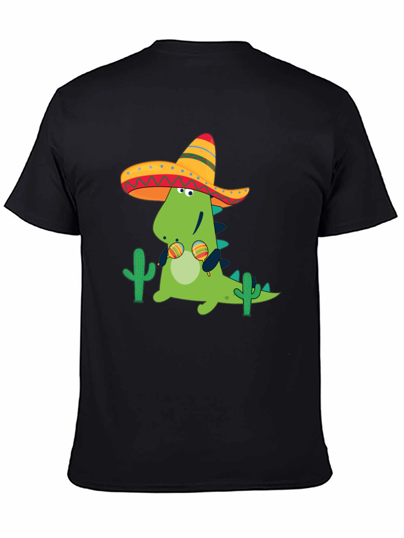 Dino Fiesta Black T-Shirt - Maracas & Sombrero