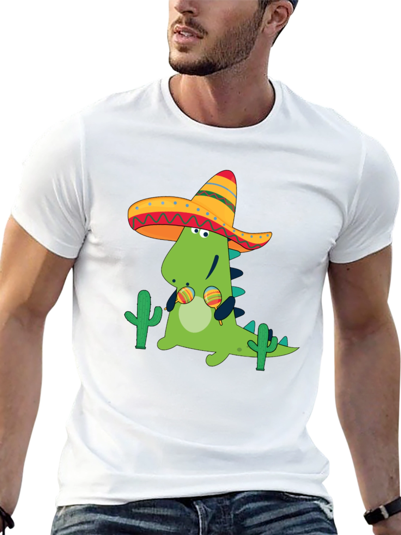 Dino Fiesta Black T-Shirt - Maracas & Sombrero