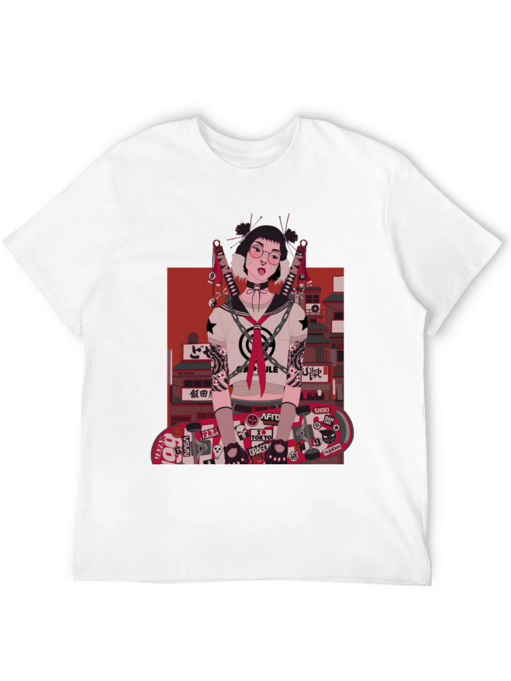 Edgy Anime Girl Graphic T-Shirt - Black