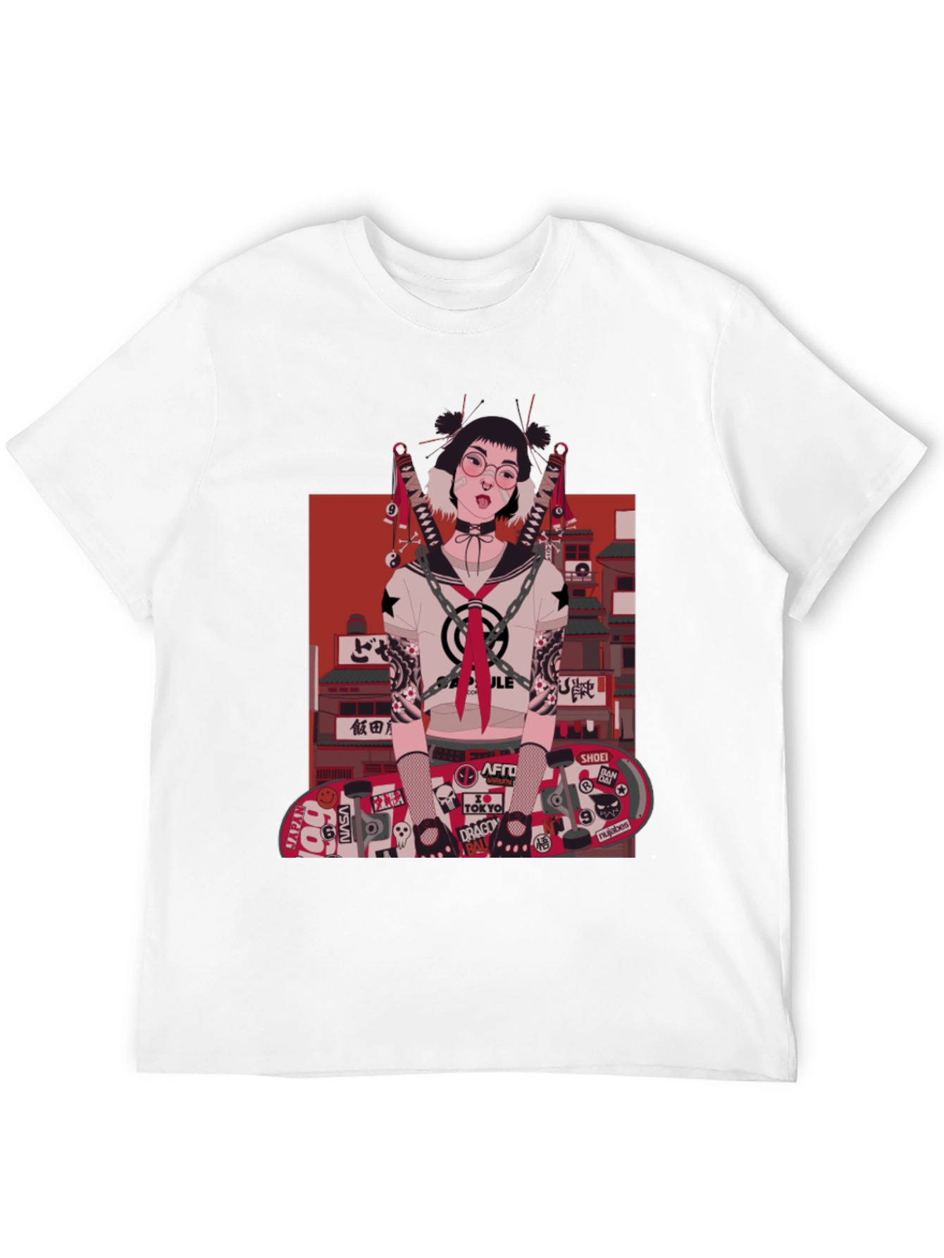 Edgy Anime Girl Graphic T-Shirt - Black