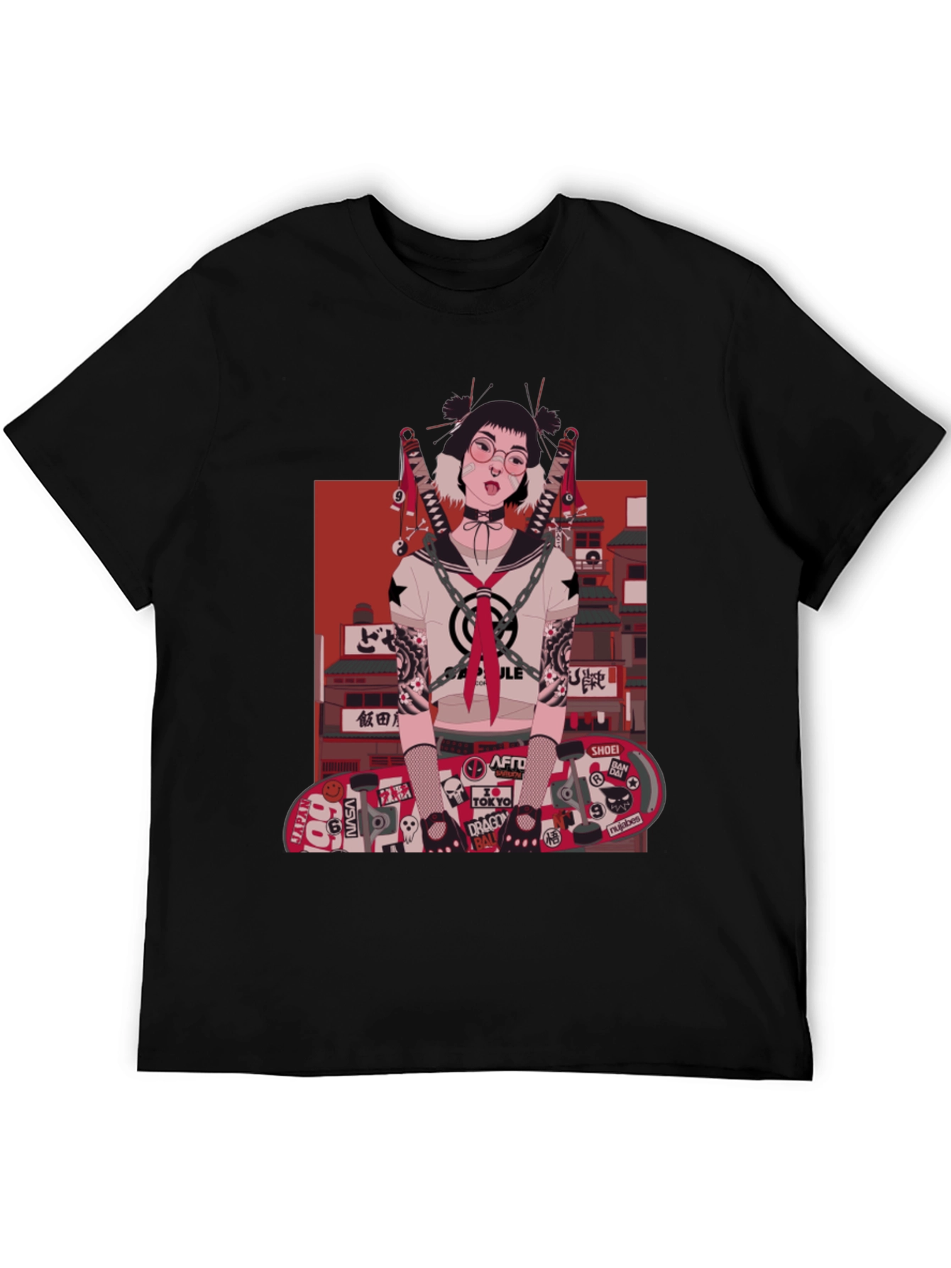 Edgy Anime Girl Graphic T-Shirt - Black