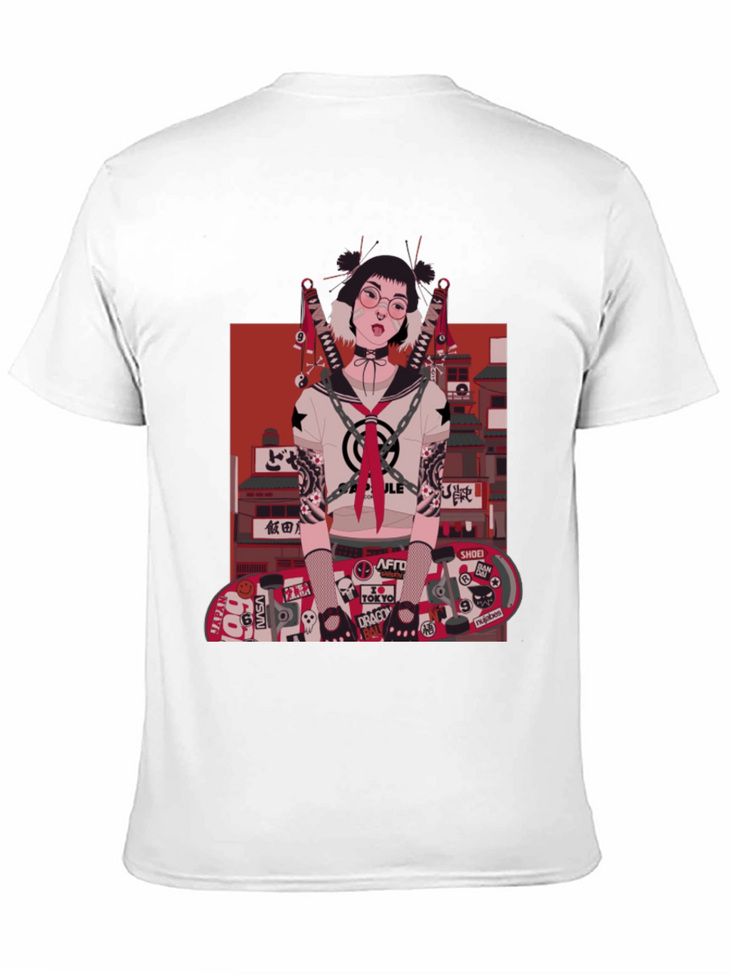 Edgy Anime Girl Graphic T-Shirt - Black