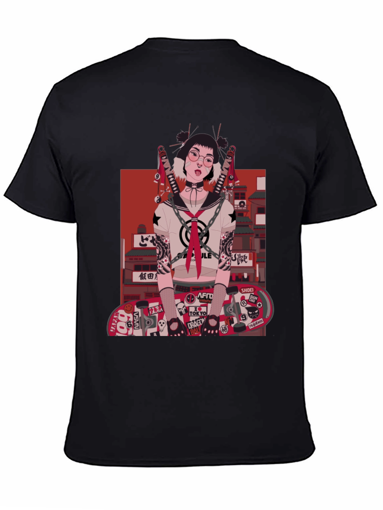 Edgy Anime Girl Graphic T-Shirt - Black