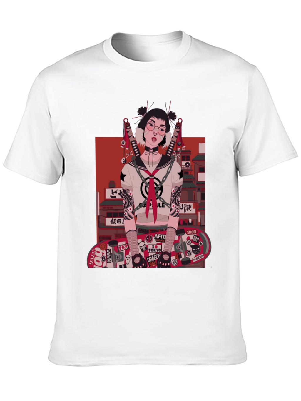 Edgy Anime Girl Graphic T-Shirt - Black