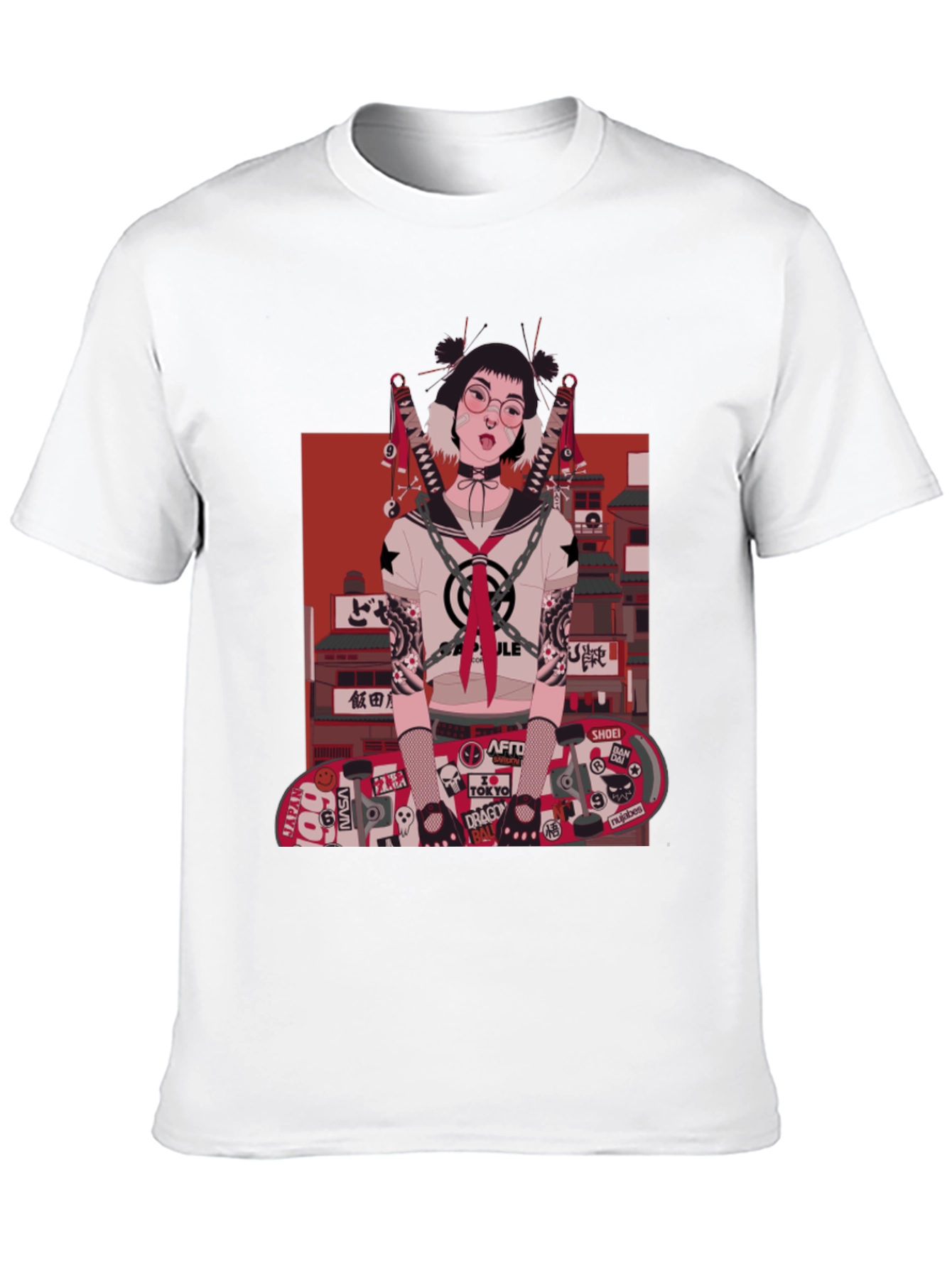 Edgy Anime Girl Graphic T-Shirt - Black