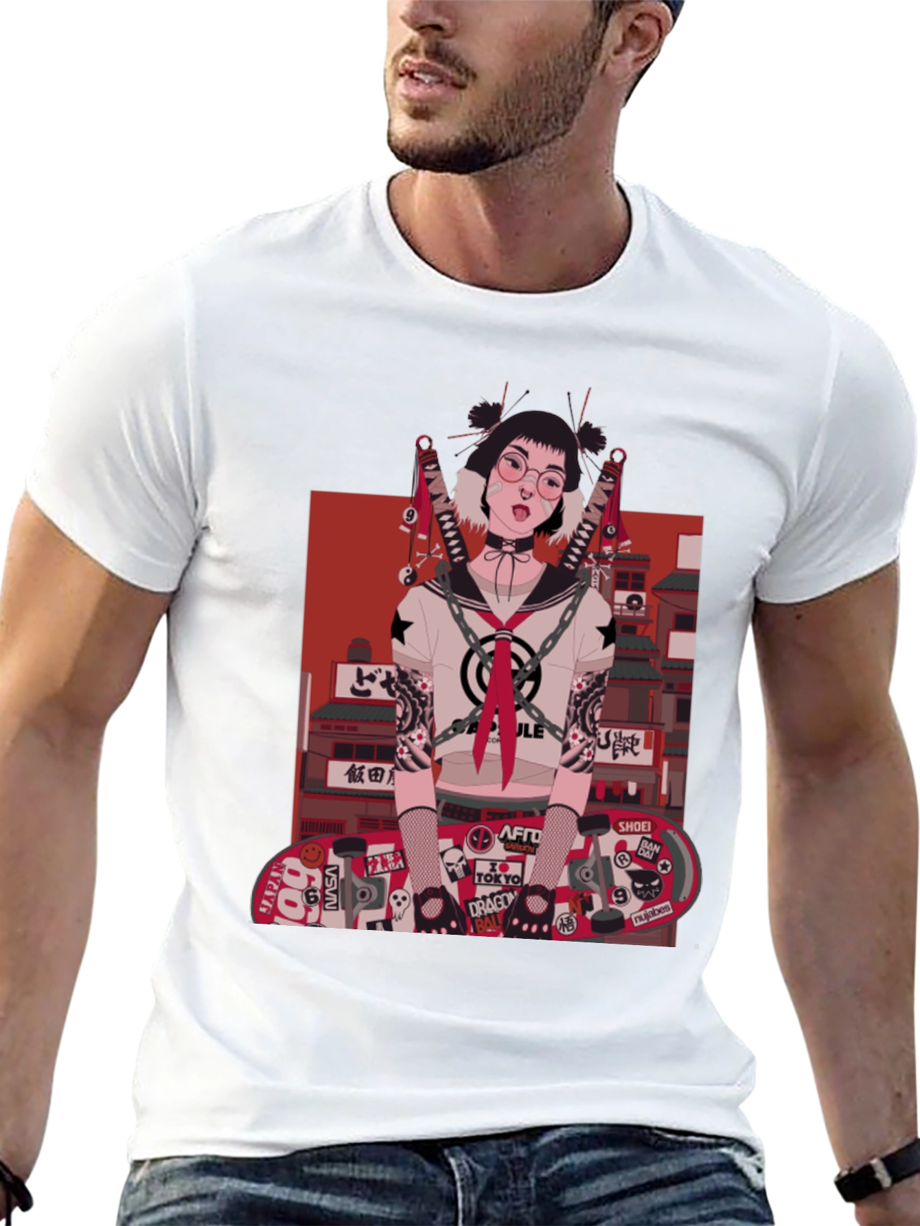 Edgy Anime Girl Graphic T-Shirt - Black