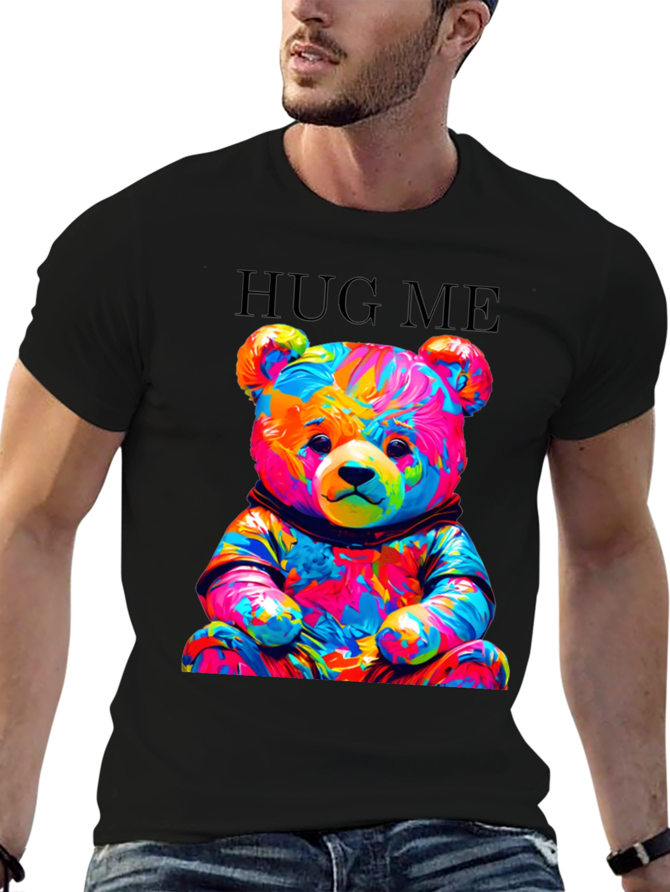 Colorful Teddy Bear Hug Me Graphic T-Shirt