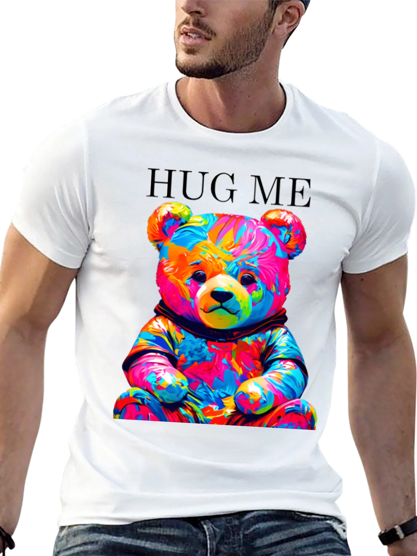 Colorful Teddy Bear Hug Me Graphic T-Shirt