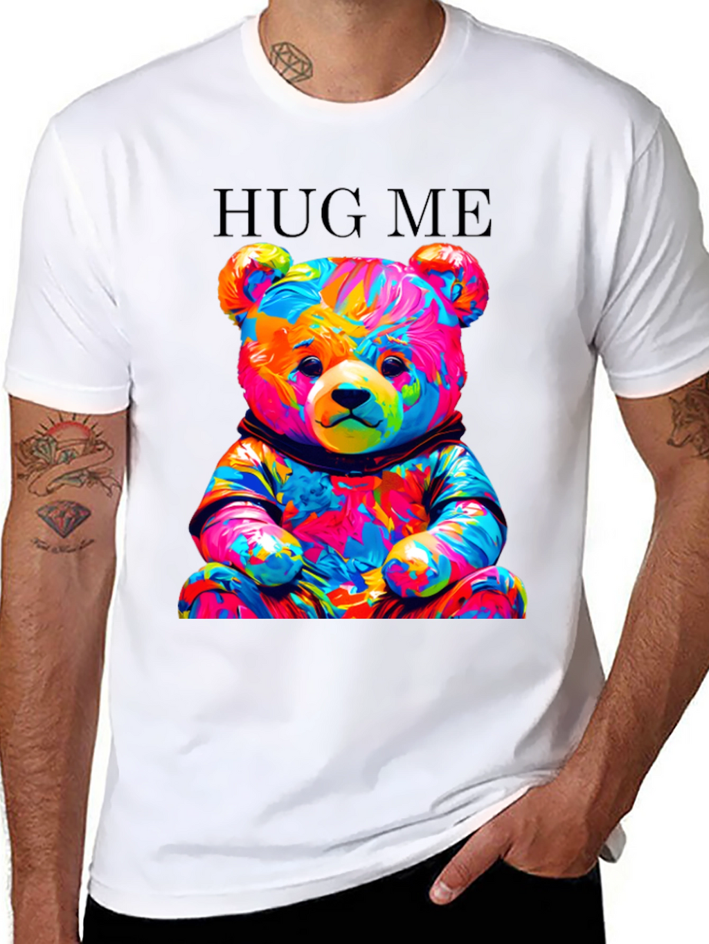 Colorful Teddy Bear Hug Me Graphic T-Shirt