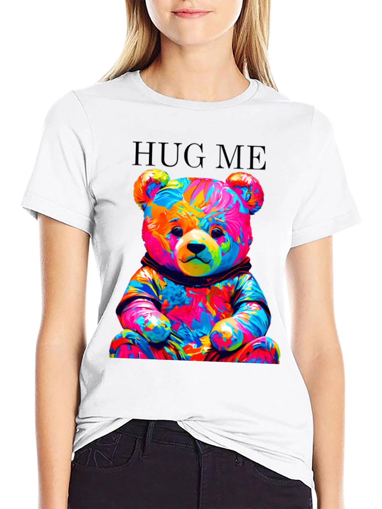 Colorful Teddy Bear Hug Me Graphic T-Shirt