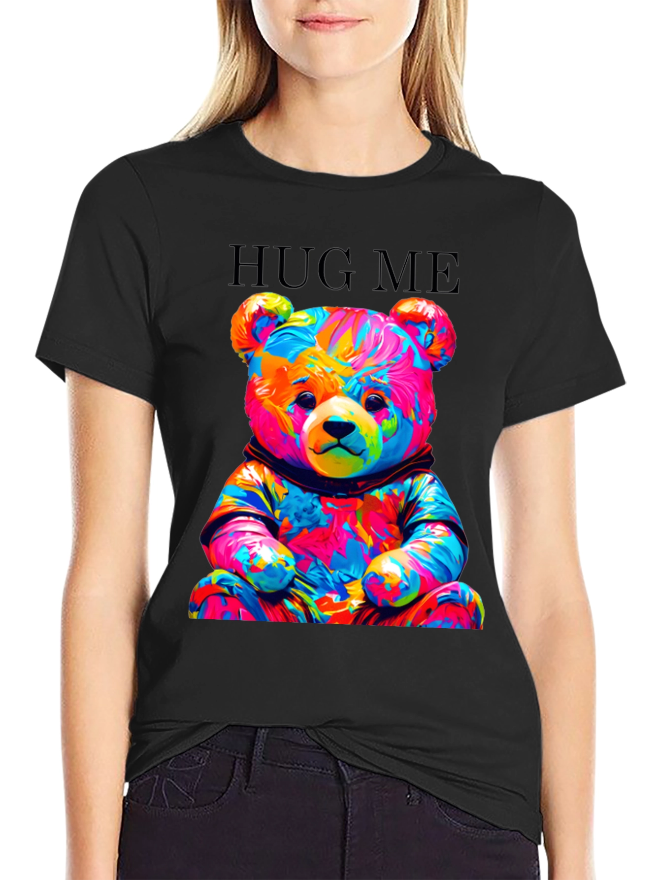 Colorful Teddy Bear Hug Me Graphic T-Shirt