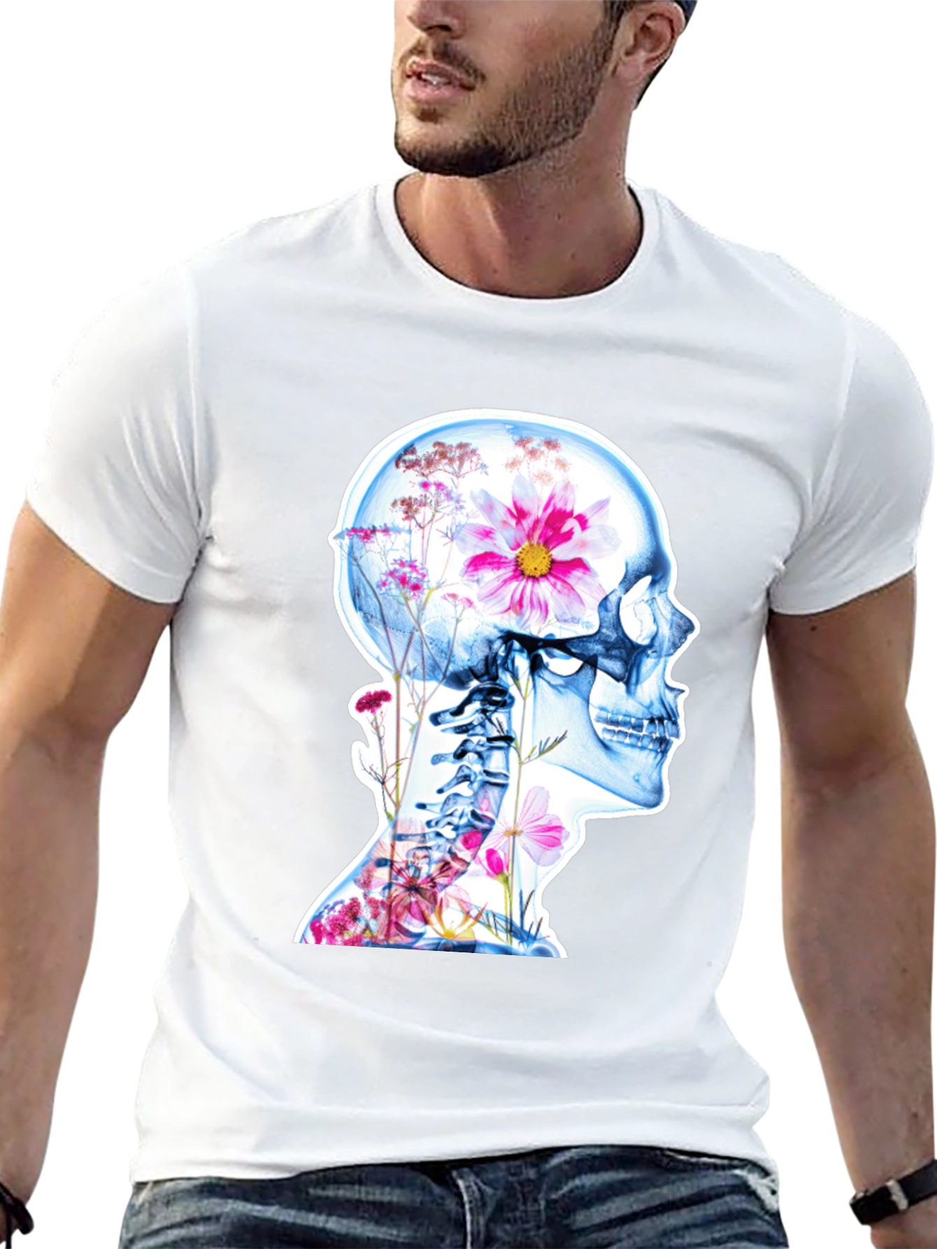 Floral Skeleton Graphic Tee - Unique Design