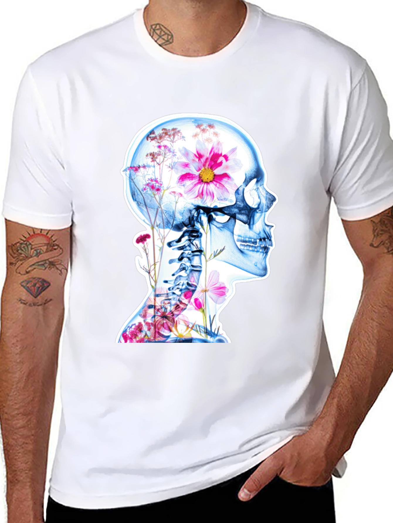 Floral Skeleton Graphic Tee - Unique Design