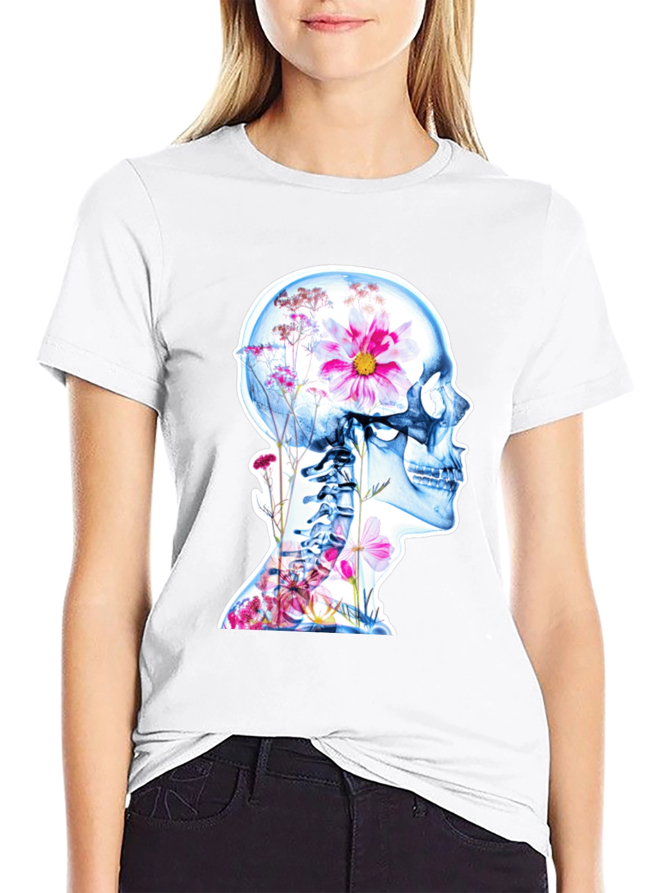 Floral Skeleton Graphic Tee - Unique Design