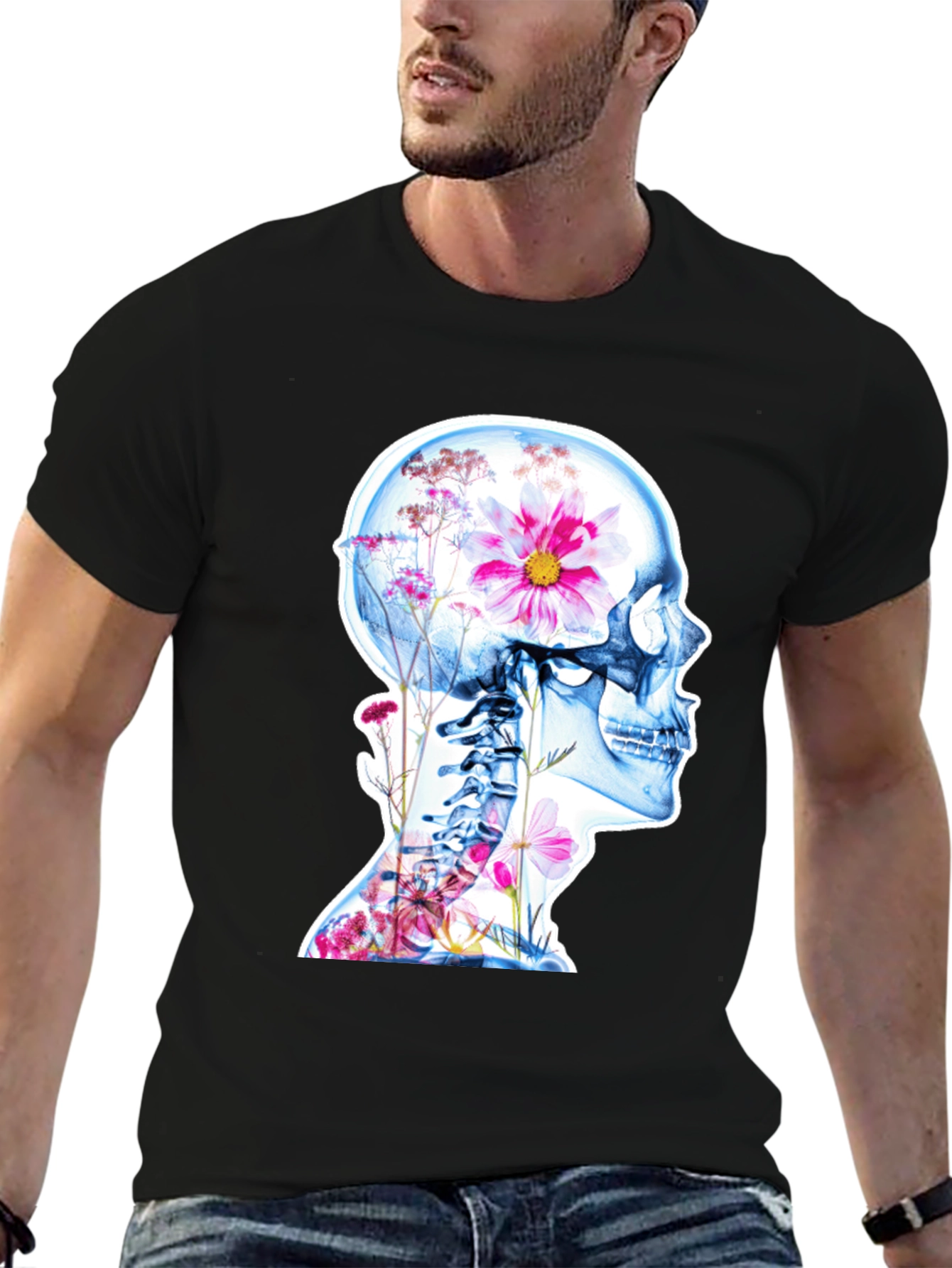 Floral Skeleton Graphic Tee - Unique Design