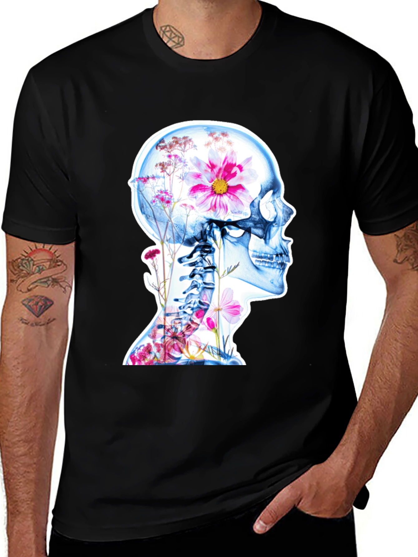 Floral Skeleton Graphic Tee - Unique Design