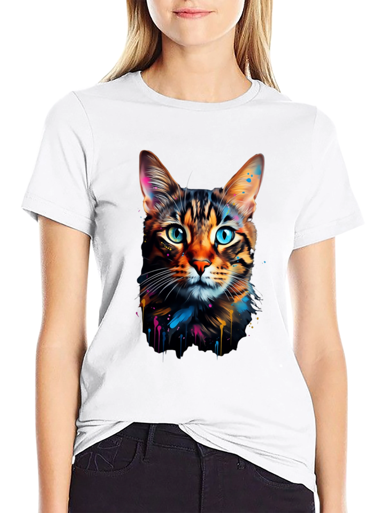 Colorful Cat Graphic Tee - Unique Design