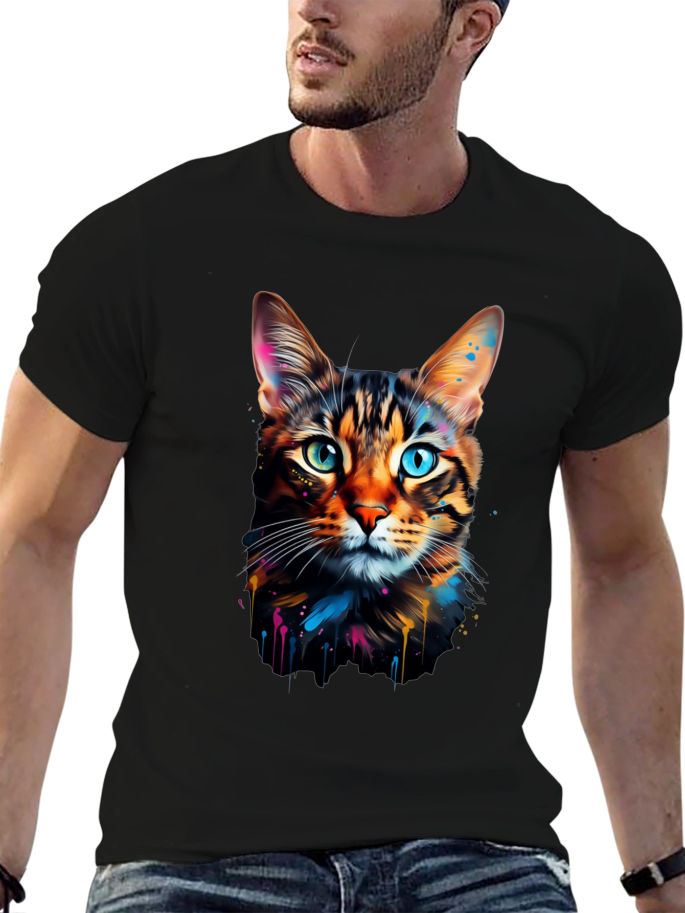 Colorful Cat Graphic Tee - Unique Design