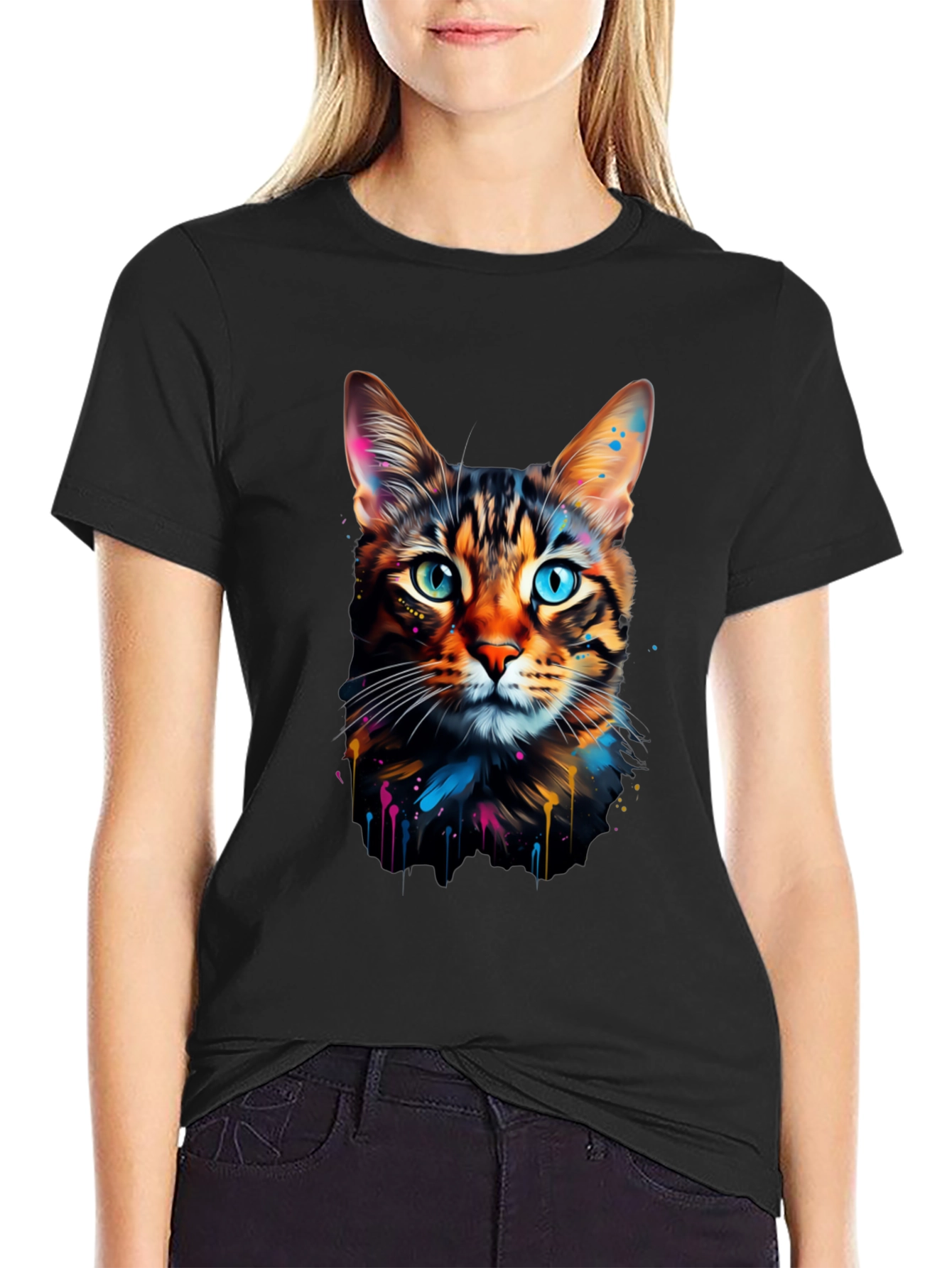 Colorful Cat Graphic Tee - Unique Design