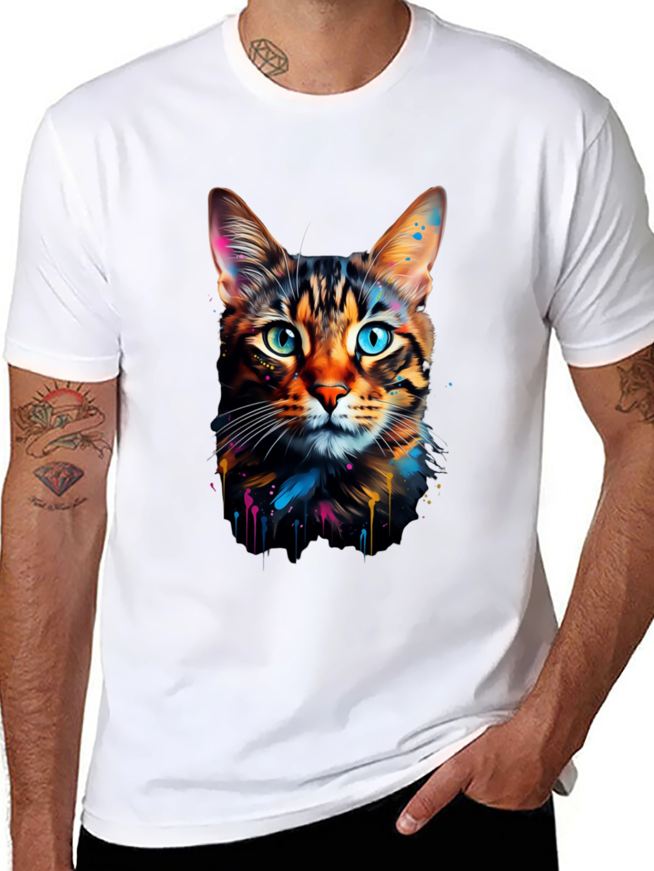 Colorful Cat Graphic Tee - Unique Design